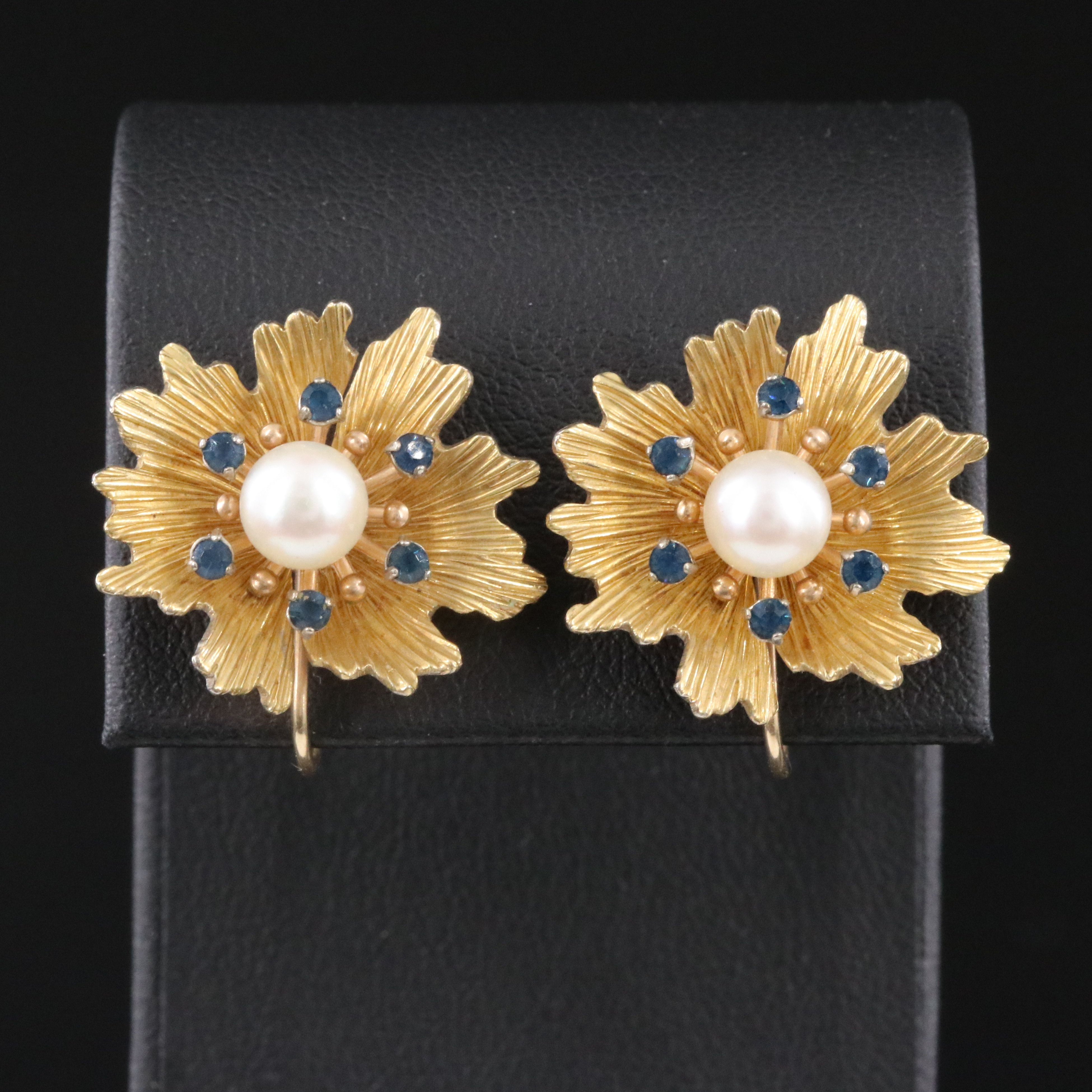 Krementz Pearl and Glass Floral Earrings