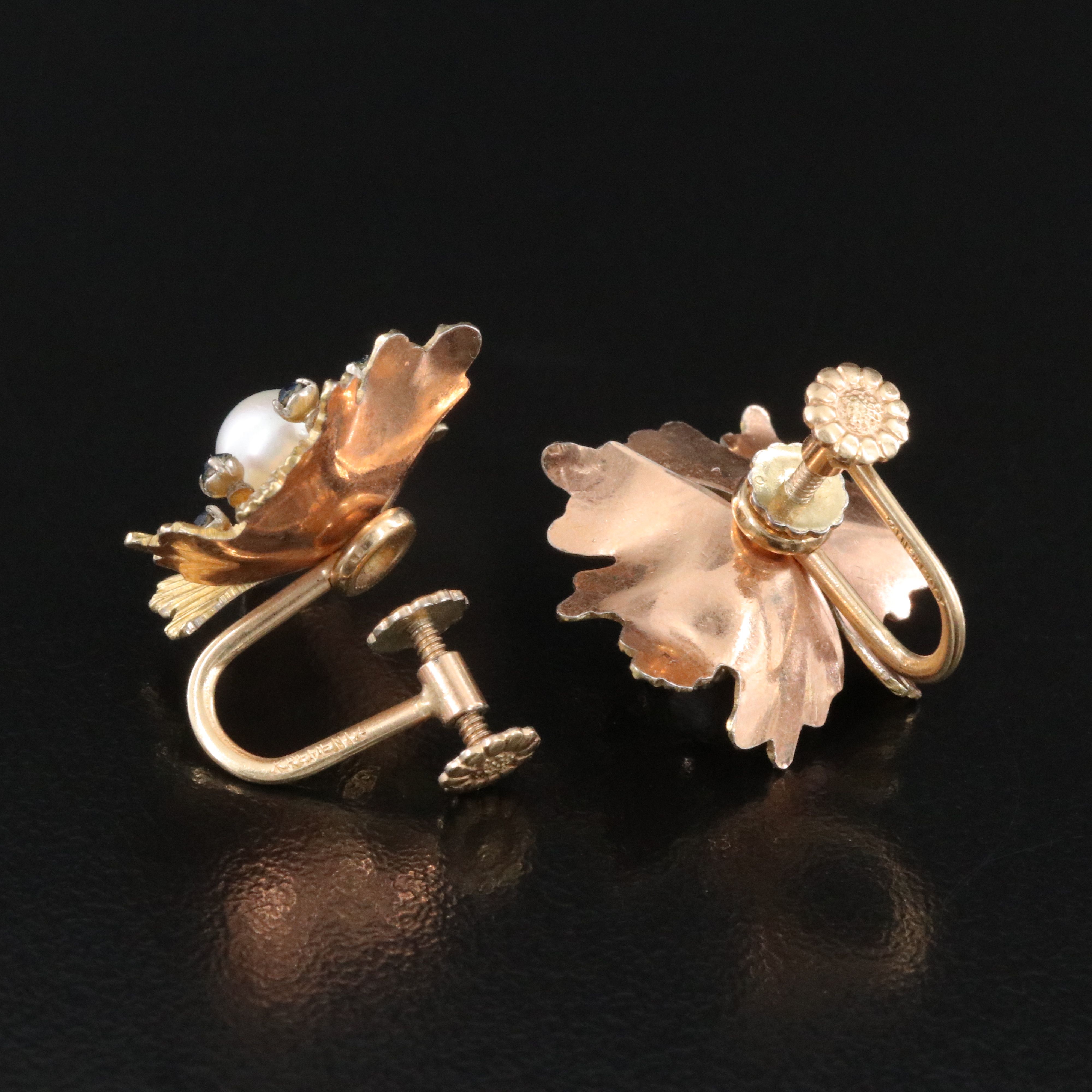 Krementz Pearl and Glass Floral Earrings