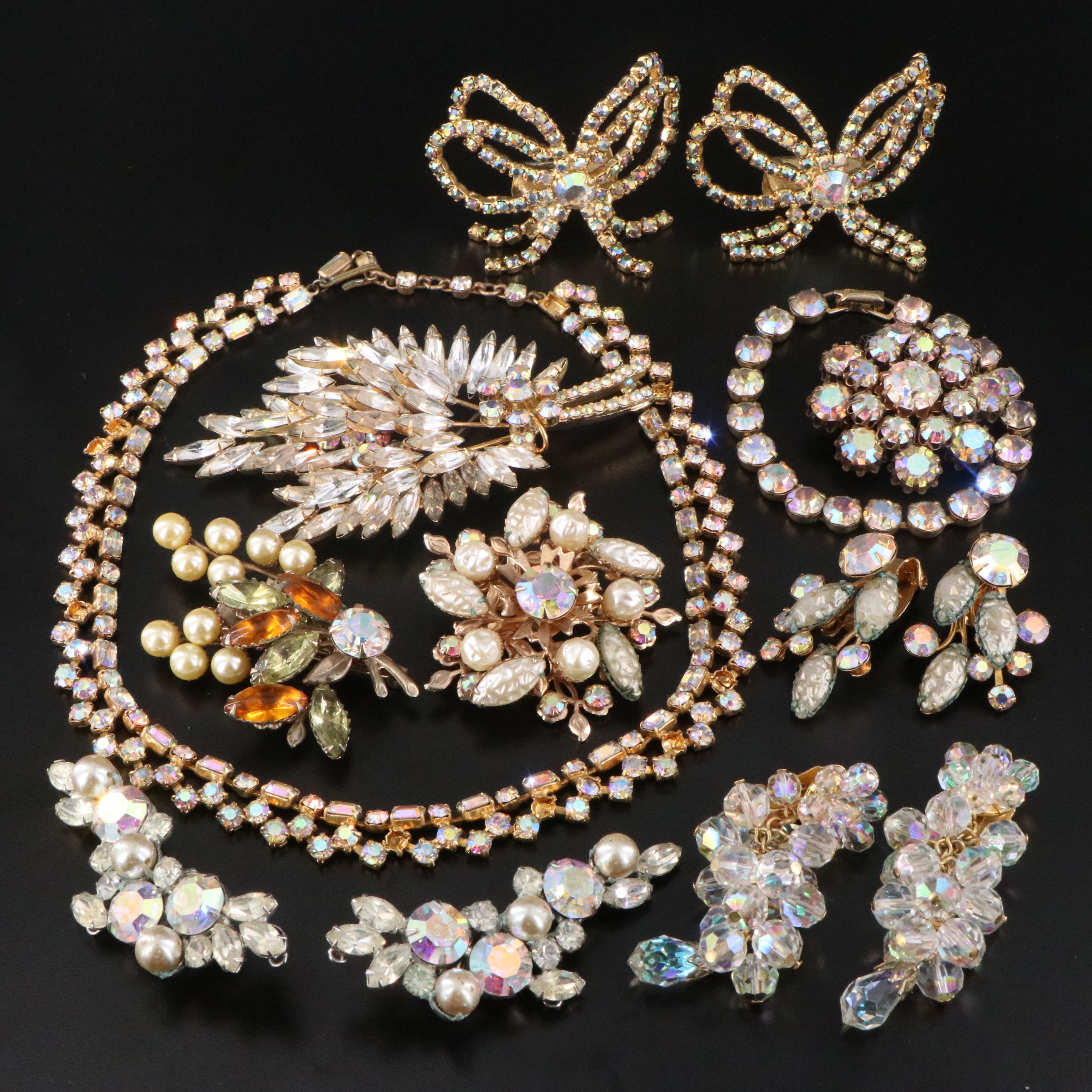 Coro and DeLizza & Elster Juliana ft. in Aurora Borealis Rhinestone Jewelry