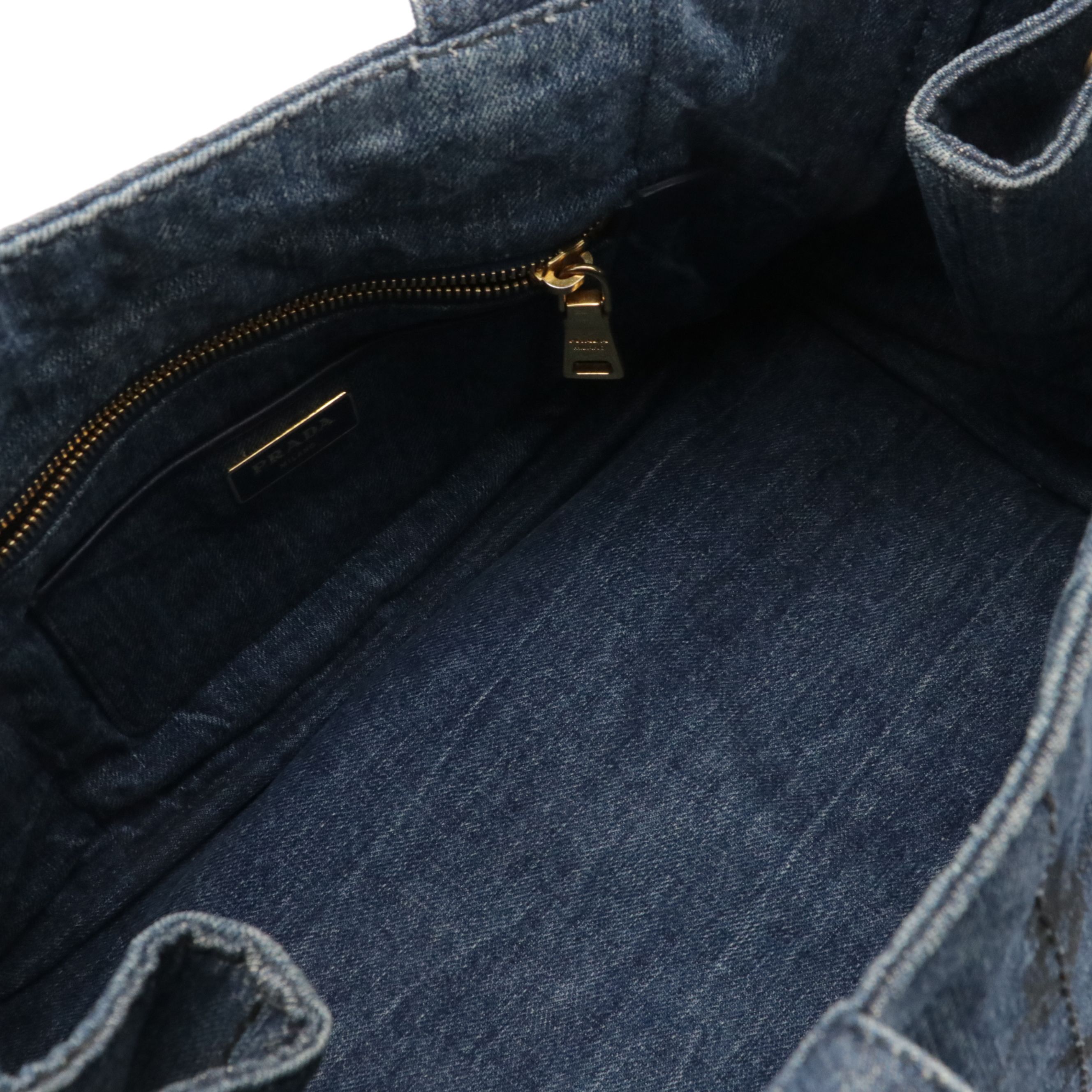 Prada Canapa Logo Top Handle Tote in Blue Denim Canvas