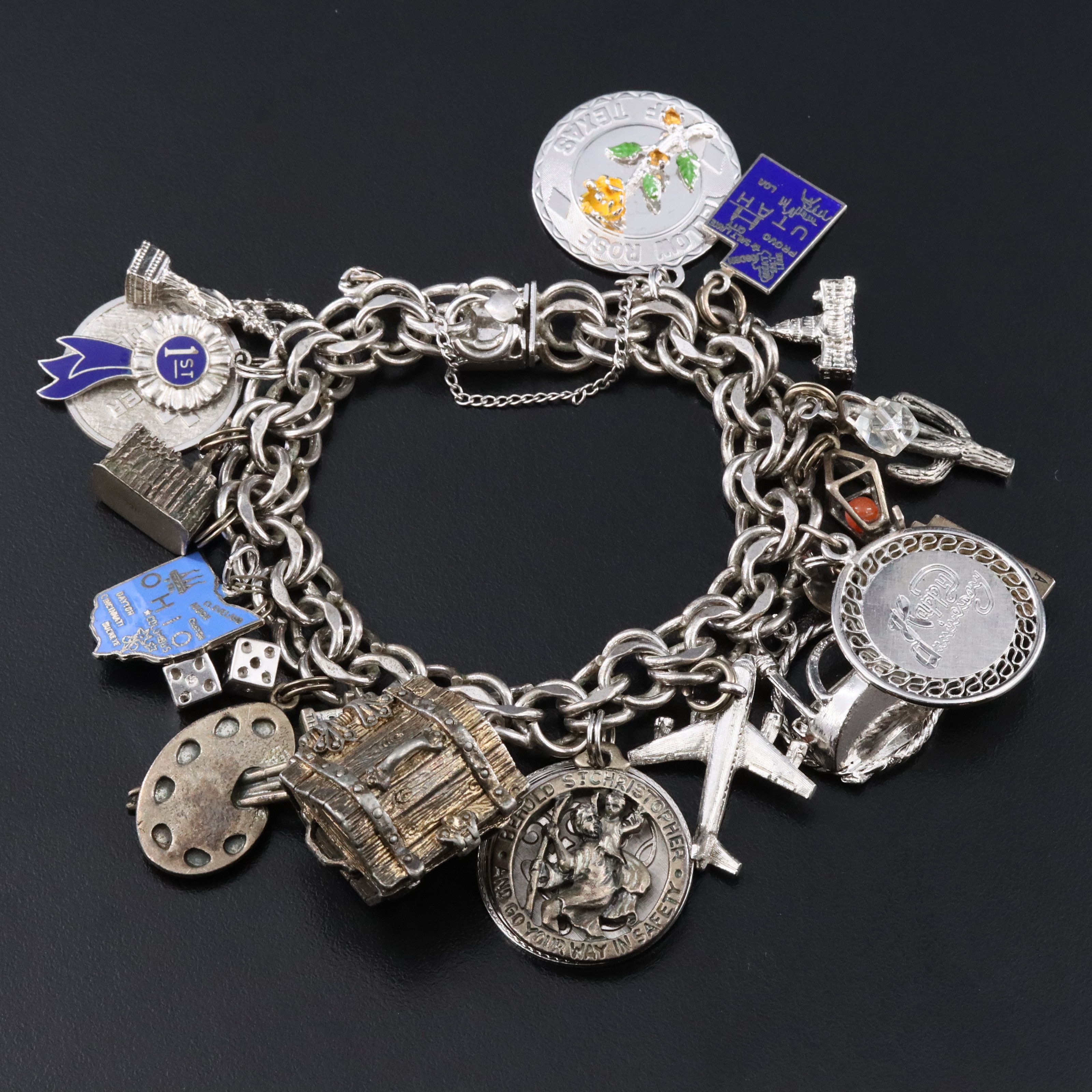 Vintage Sterling Charm Bracelet Featuring Travel Charms