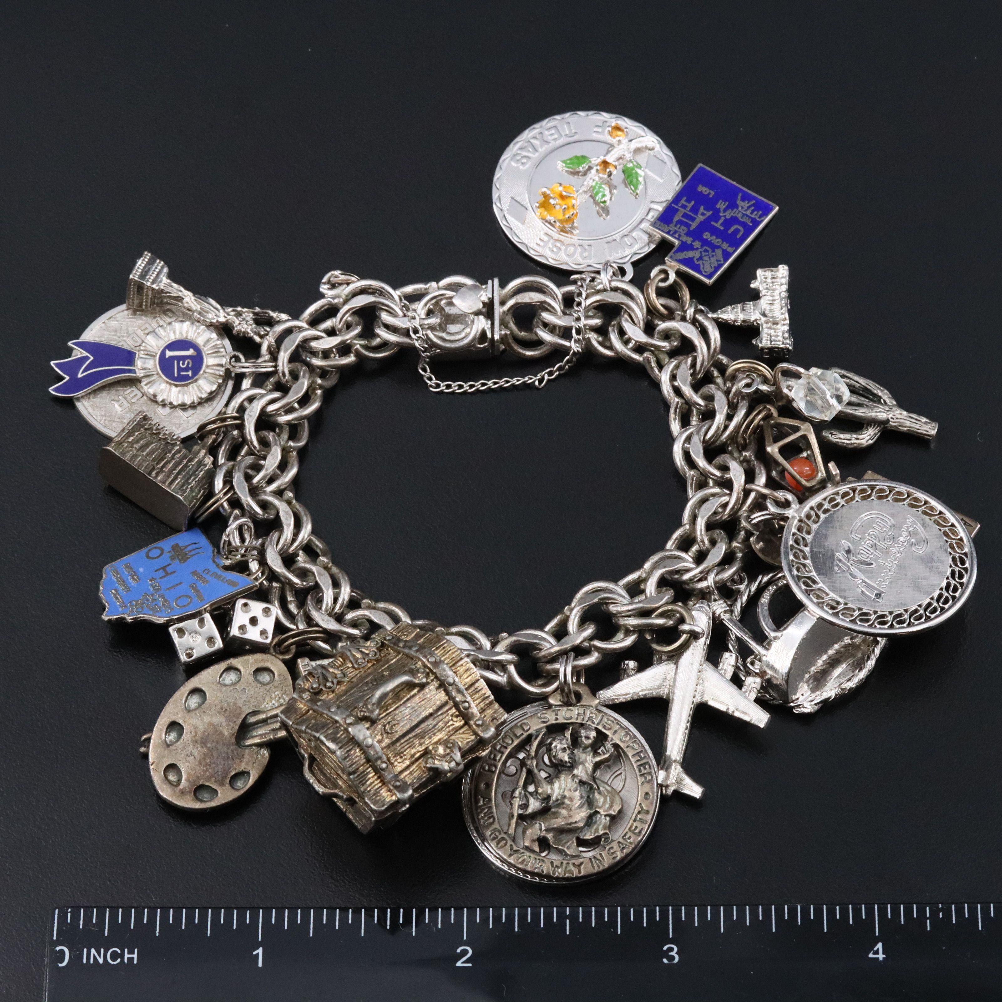 Vintage Sterling Charm Bracelet Featuring Travel Charms