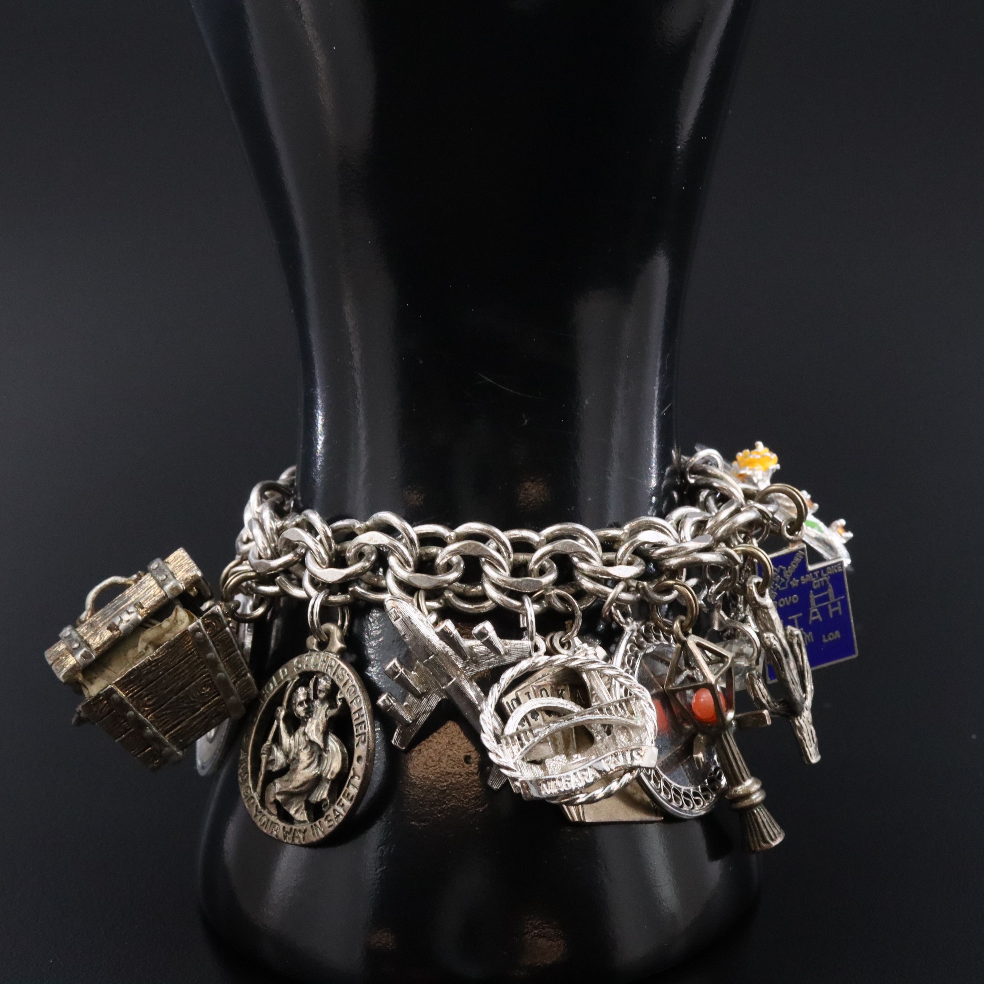 Vintage Sterling Charm Bracelet Featuring Travel Charms