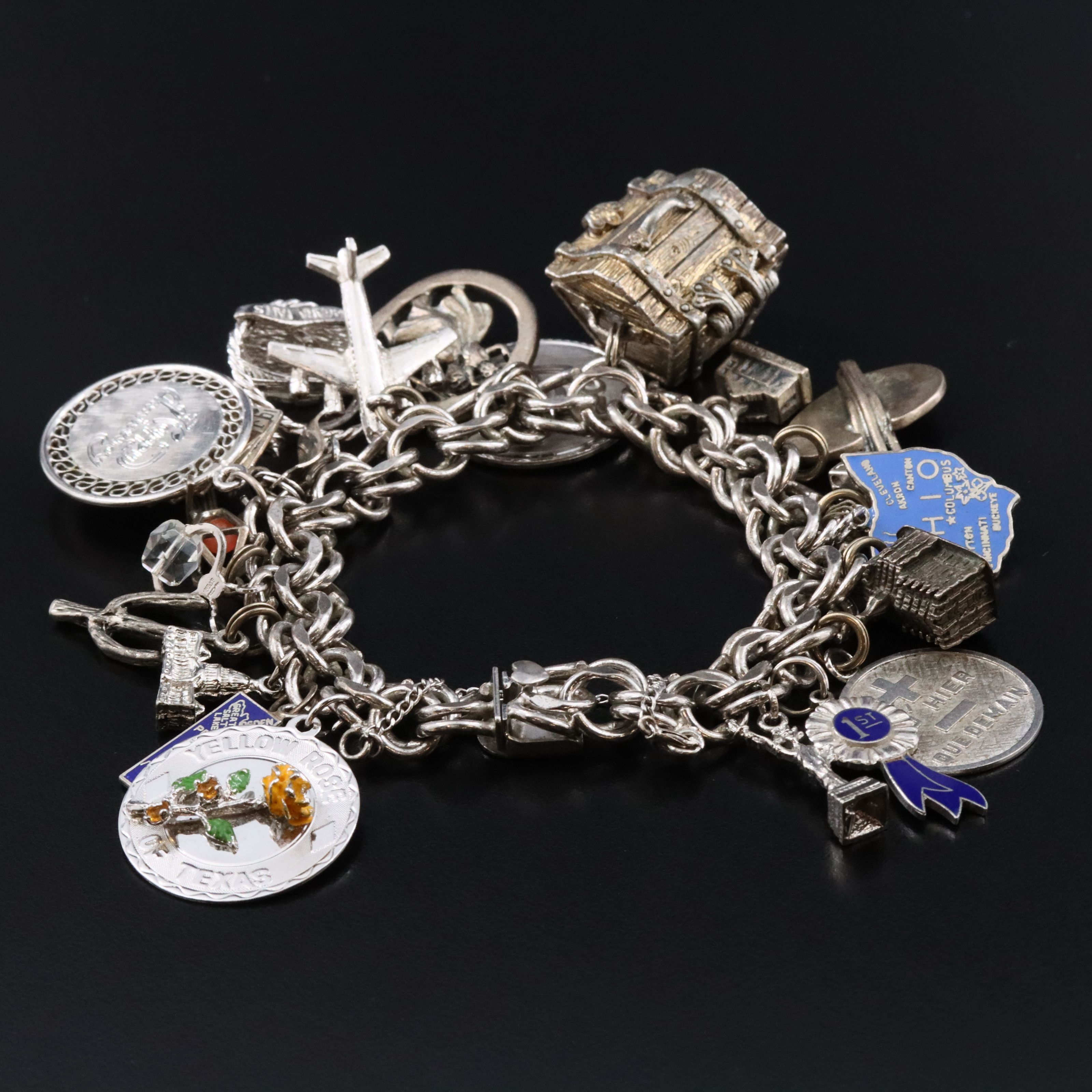 Vintage Sterling Charm Bracelet Featuring Travel Charms