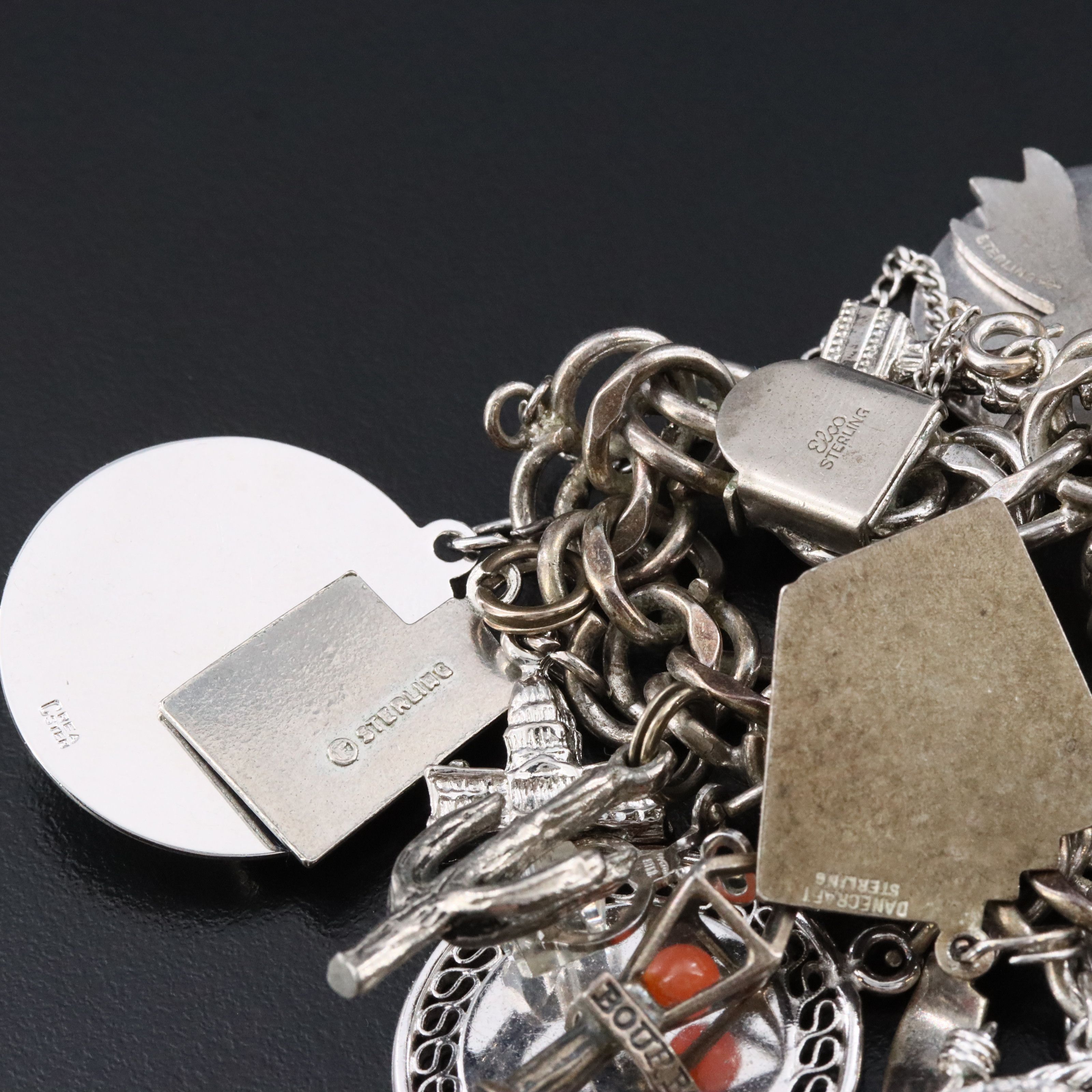 Vintage Sterling Charm Bracelet Featuring Travel Charms