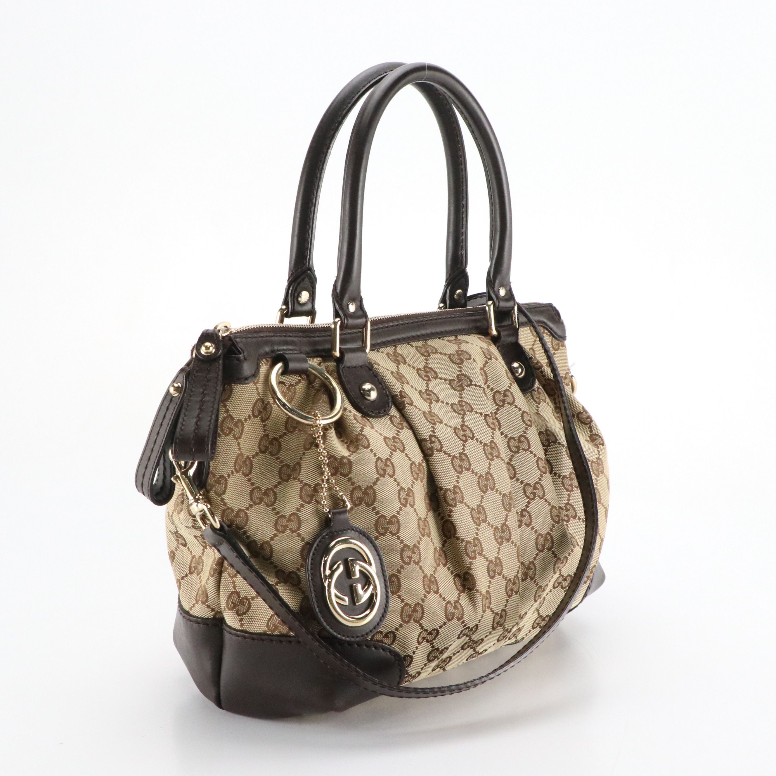 Gucci Sukey Two-Way Satchel in Brown GG Canvas and Leather