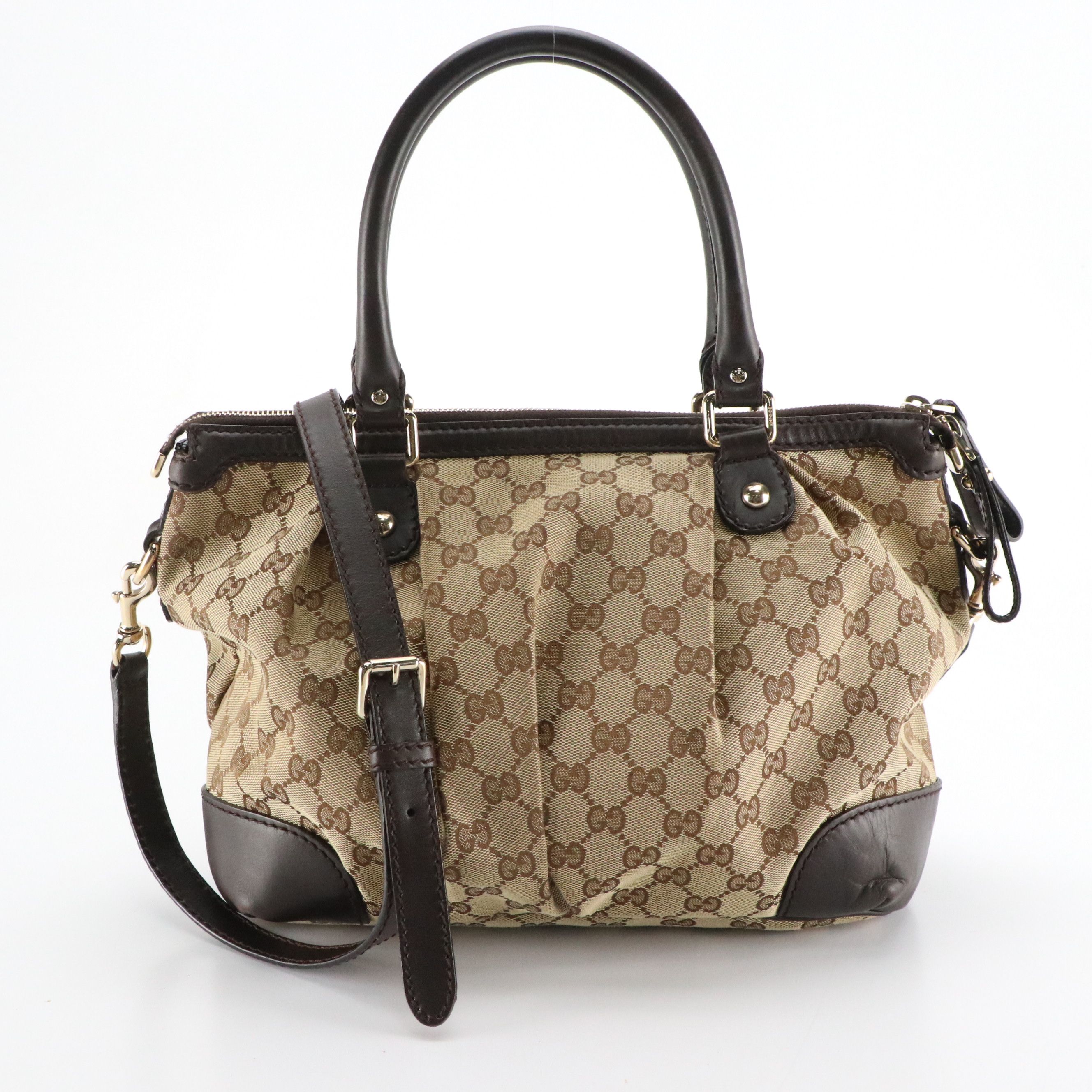 Gucci Sukey Two-Way Satchel in Brown GG Canvas and Leather