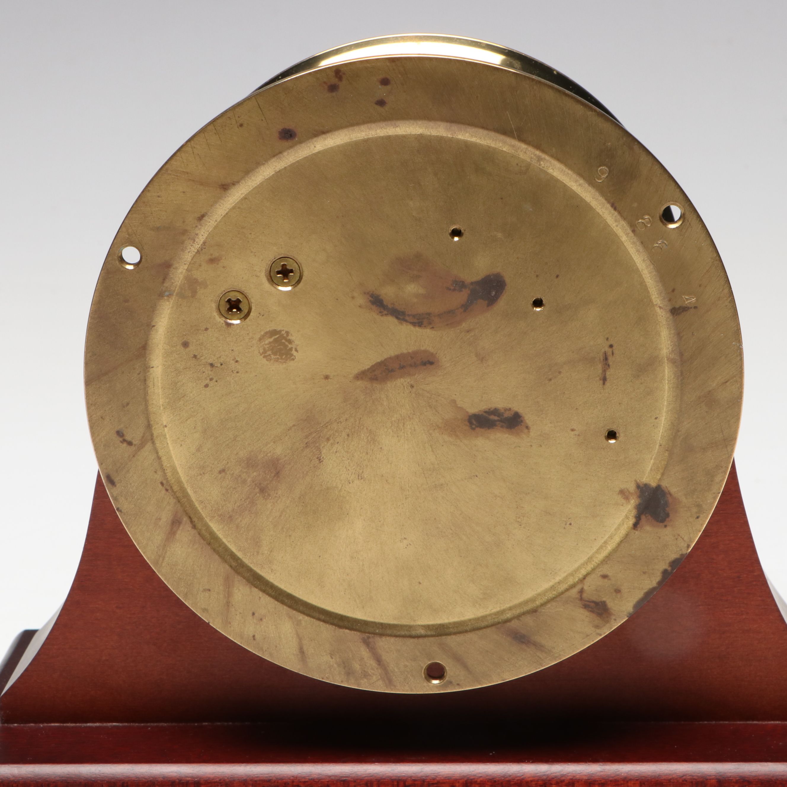 Chelsea Brass Shipstrike Quartz Mantel Clock on Wood Base