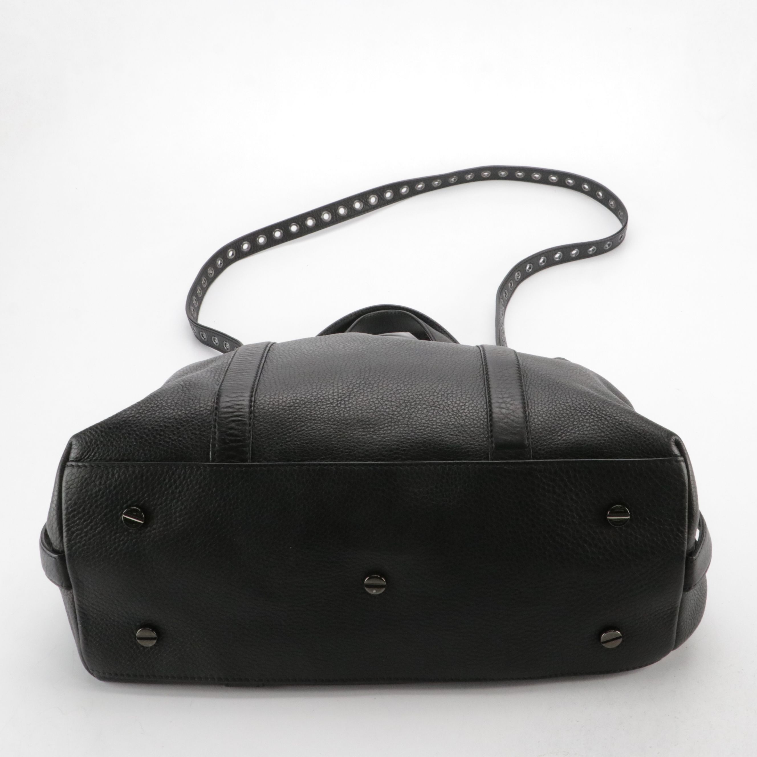 Valentino Garavani Large 2Way Rivet Strap Bag in Black Grained Calfskin Leather