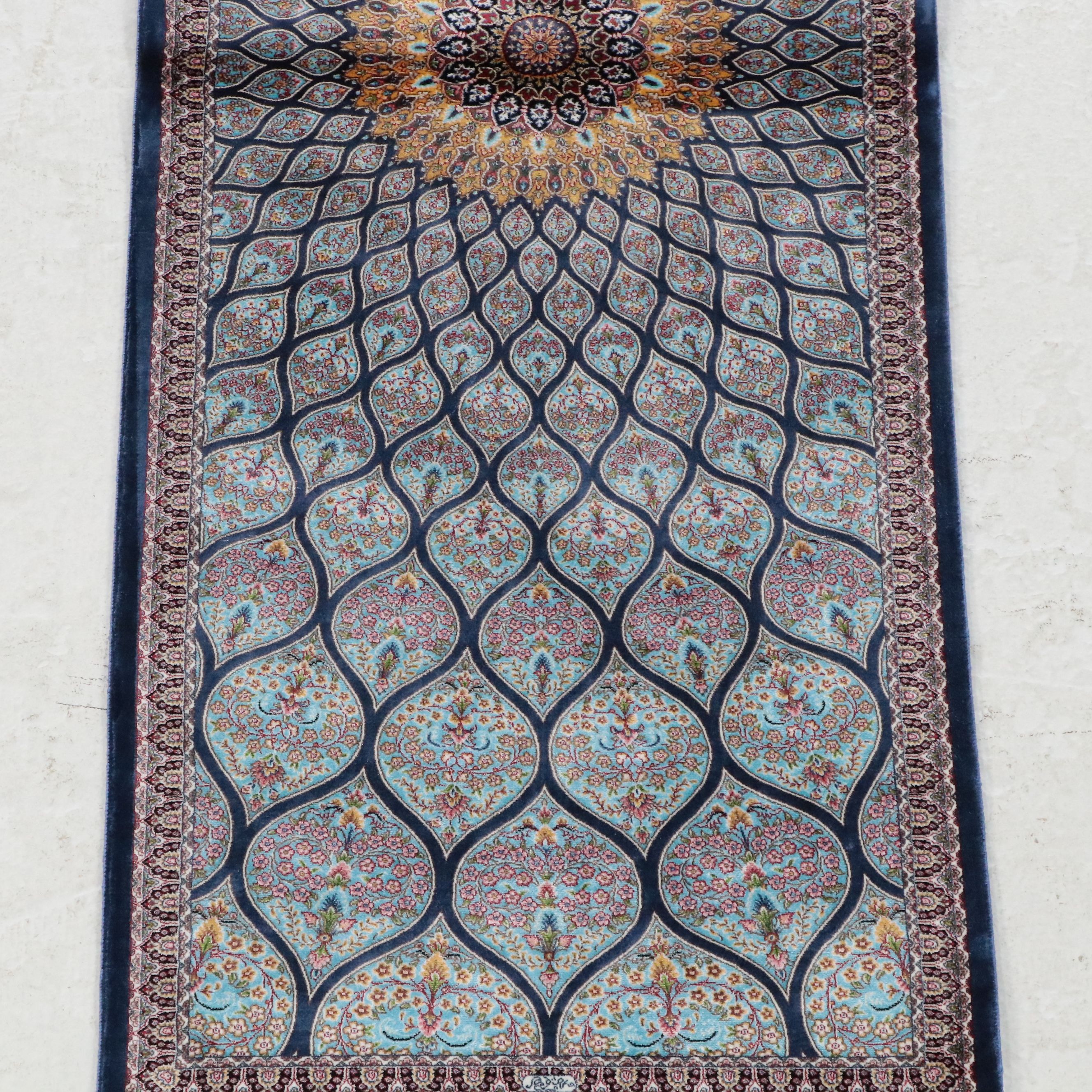 1'11 x 6'5 Machine Made Turkish Qom Style Silk Carpet Runner