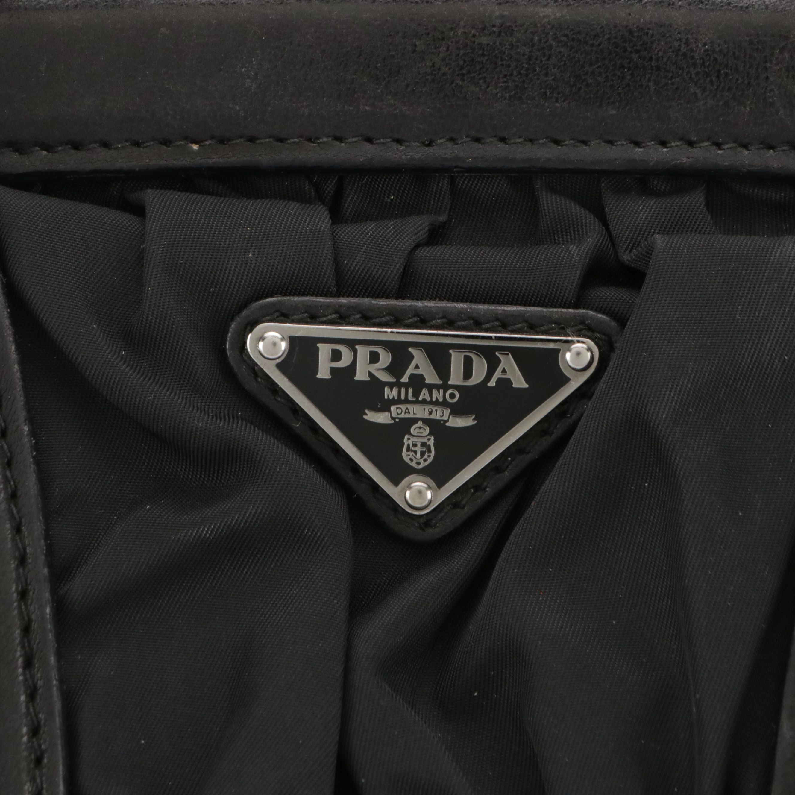Prada Black Gaufre Tessuto Nylon and Leather Tote Bag with Braided Strap