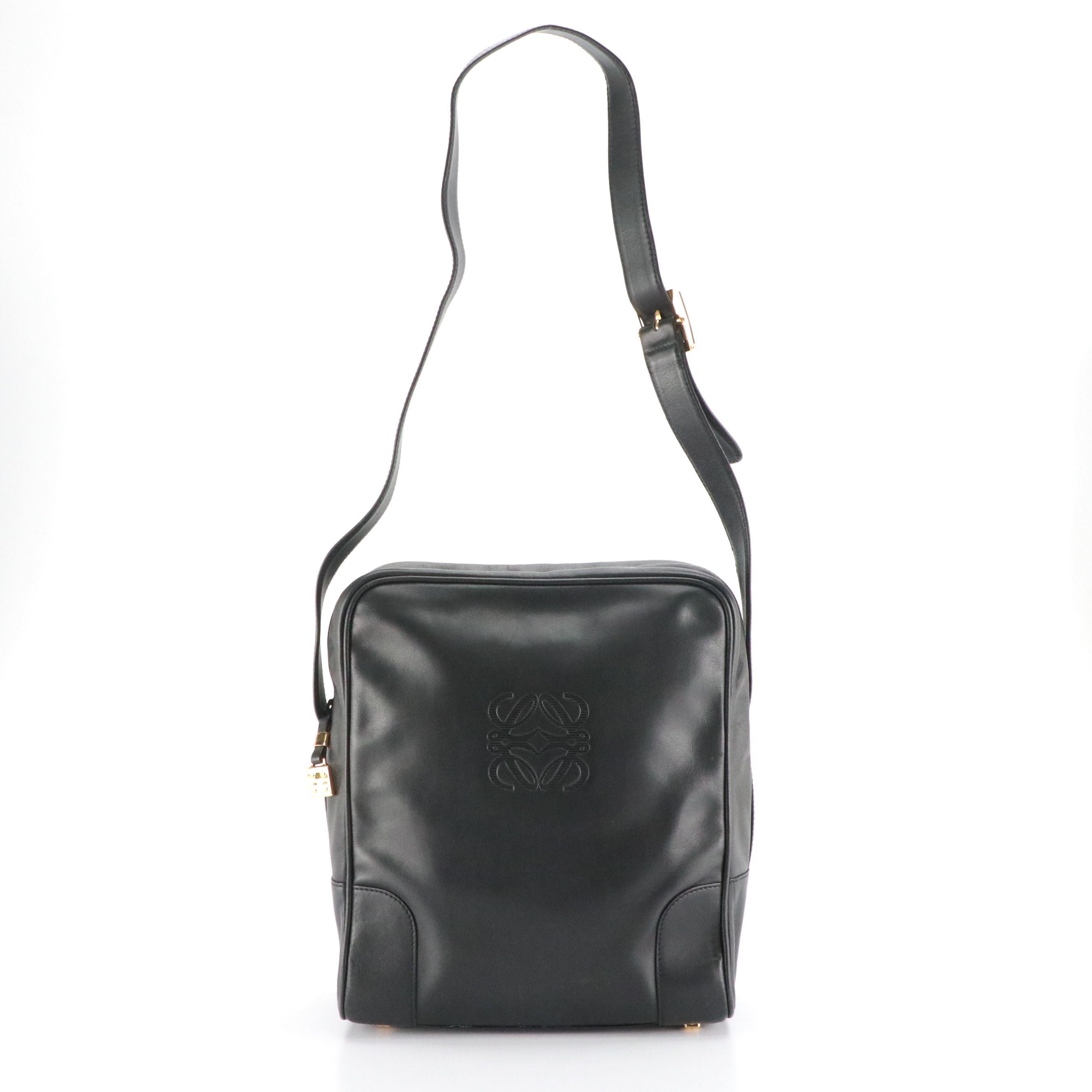 Loewe Anagram Black Leather Messenger Bag