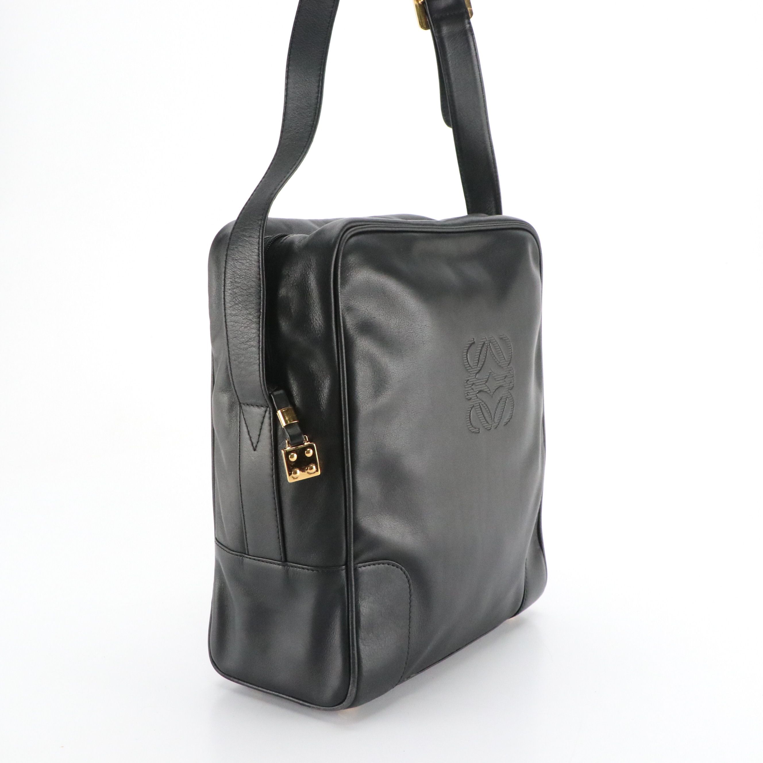 Loewe Anagram Black Leather Messenger Bag