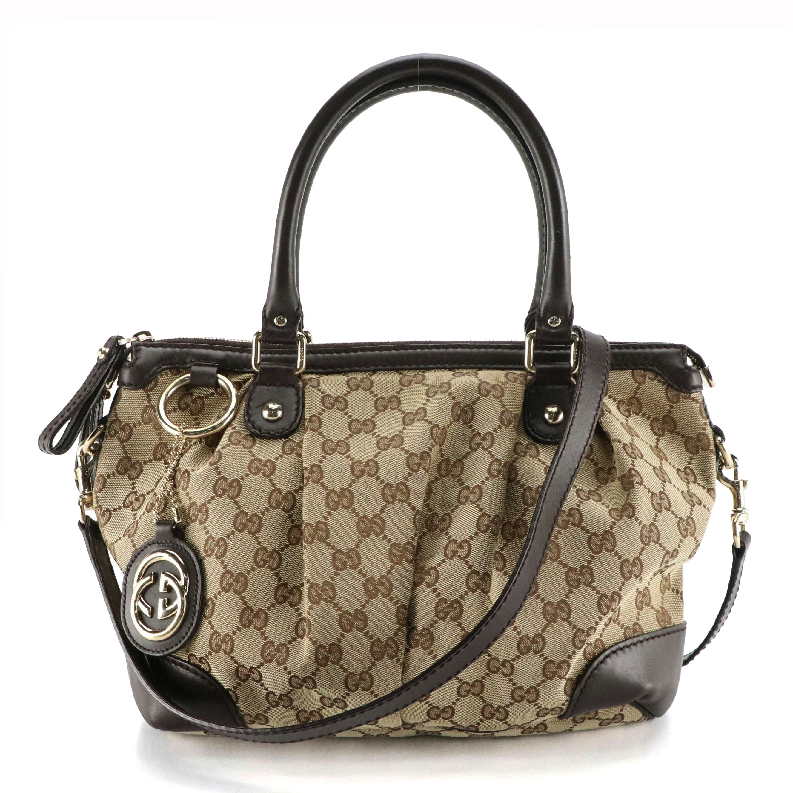 Gucci Sukey Two-Way Satchel in Brown GG Canvas and Leather