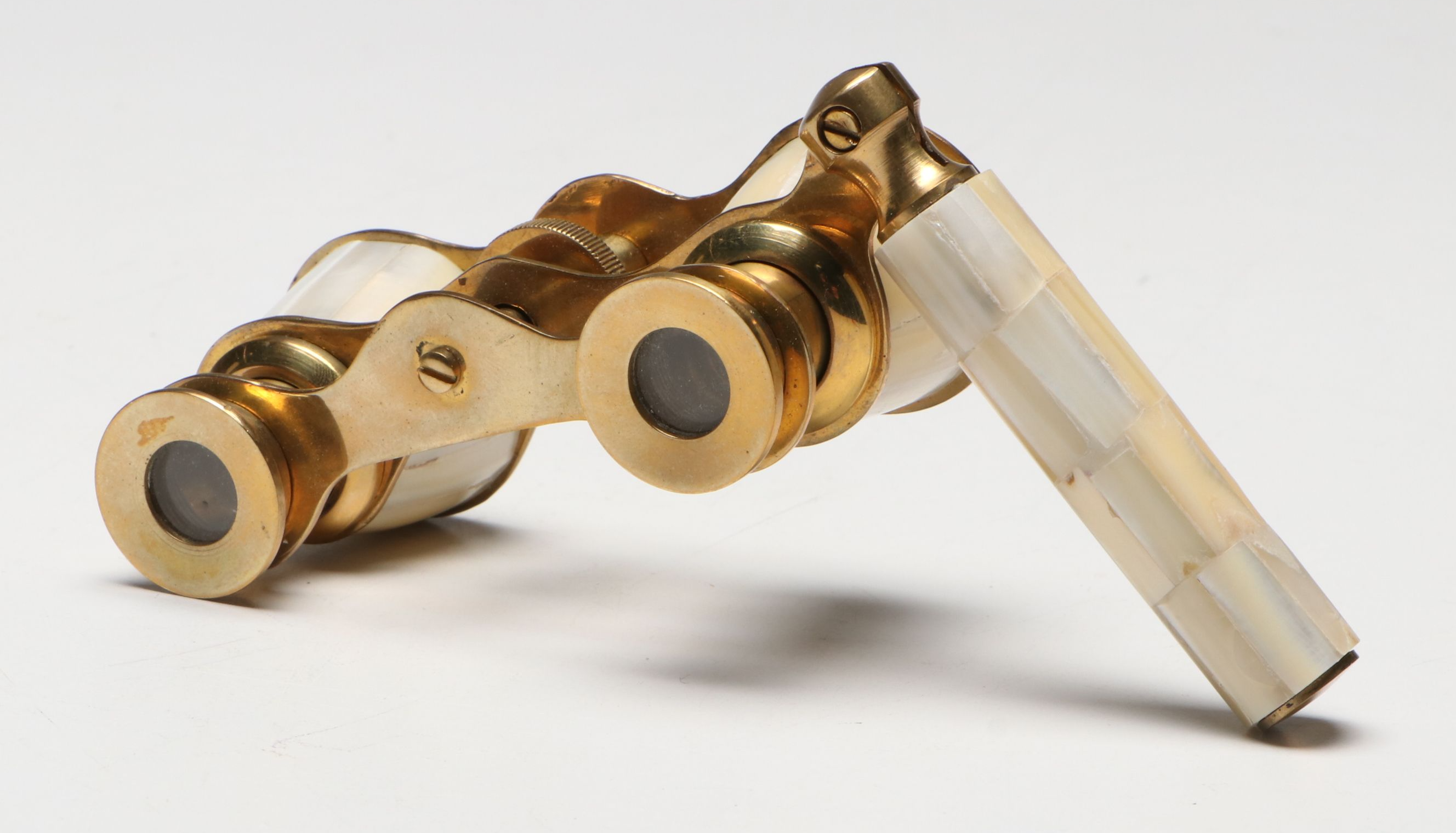 Mother-of-Pearl and Brass Lorgnette Opera Glasses, Early to Mid-20th Century