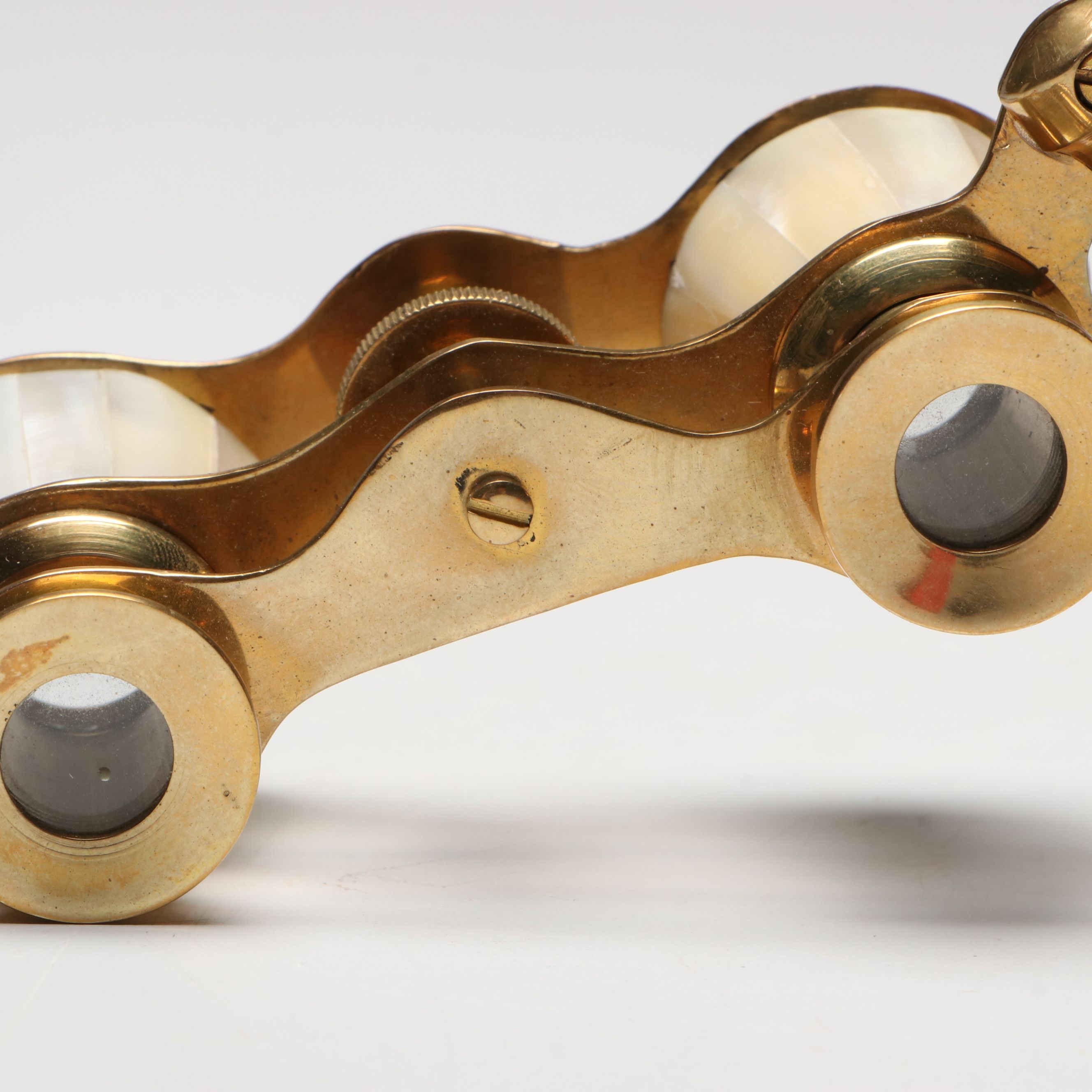 Mother-of-Pearl and Brass Lorgnette Opera Glasses, Early to Mid-20th Century