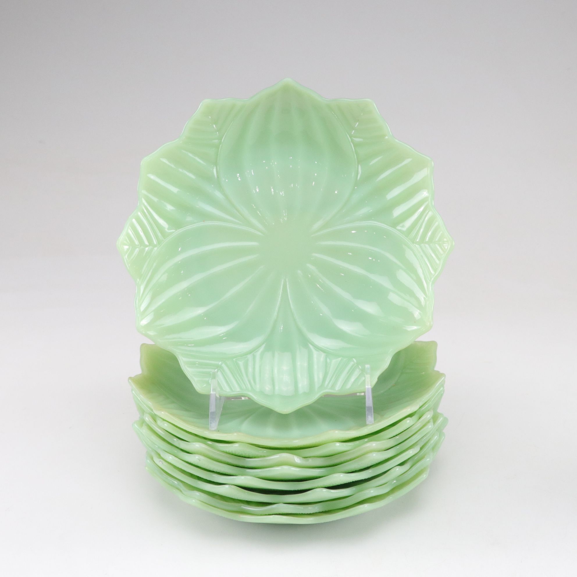Fire-King "Lotus Blossom" Salad Plates and Other Jadeite Dinnerware