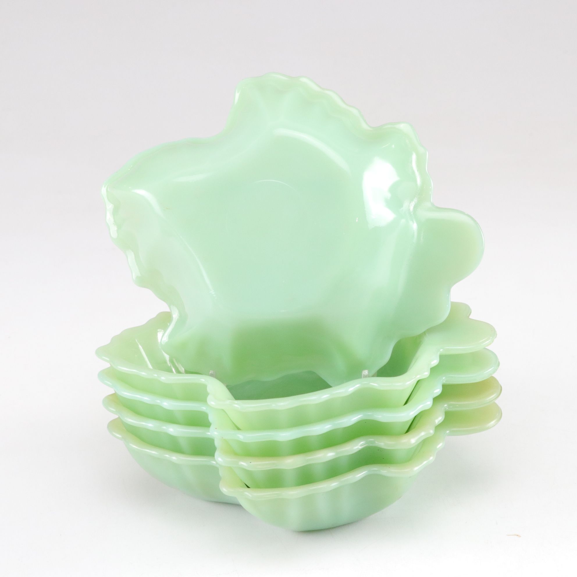 Fire-King "Lotus Blossom" Salad Plates and Other Jadeite Dinnerware