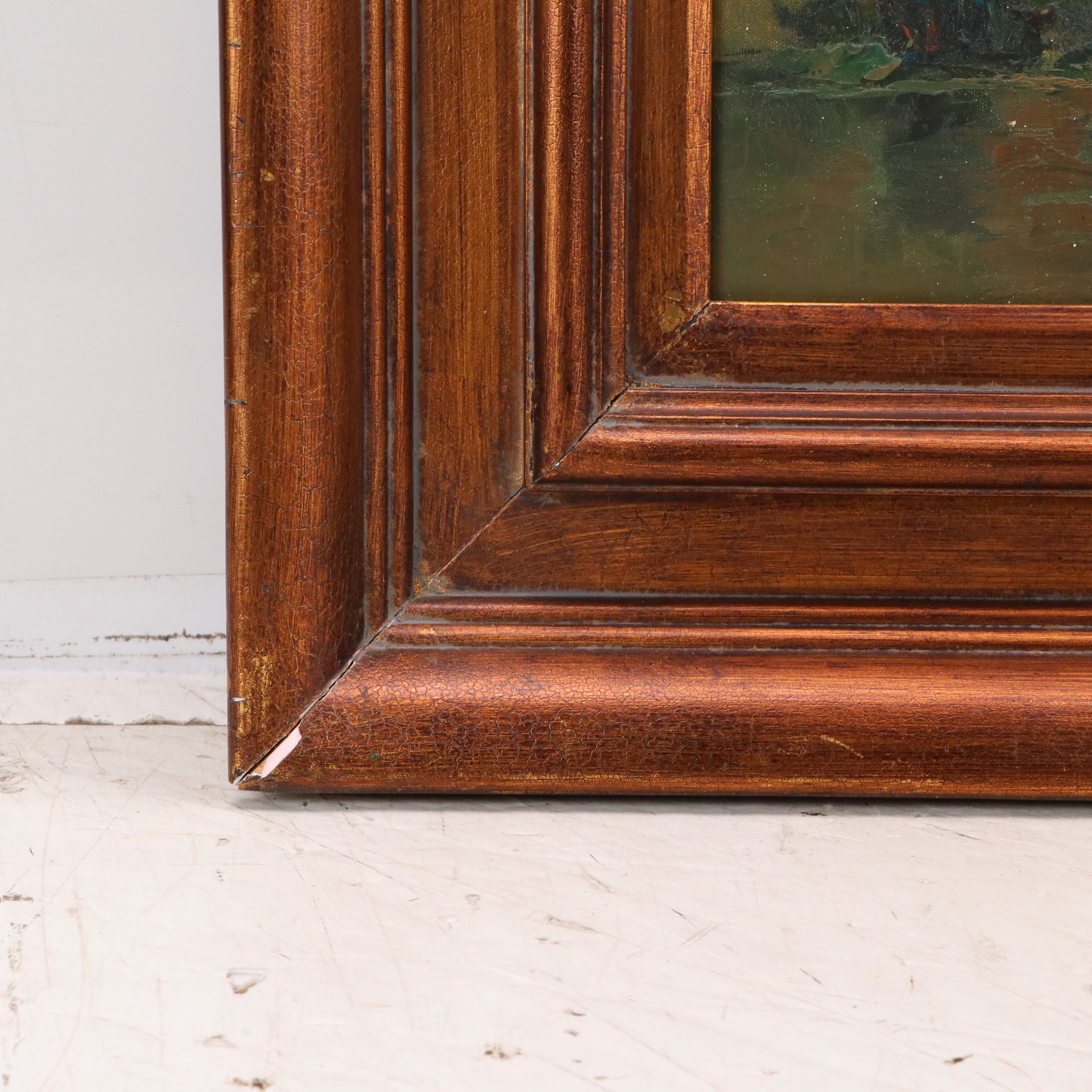 Wen Shi Hong Landscape Oil Painting of Rolling Hills with Stream, Circa 2000