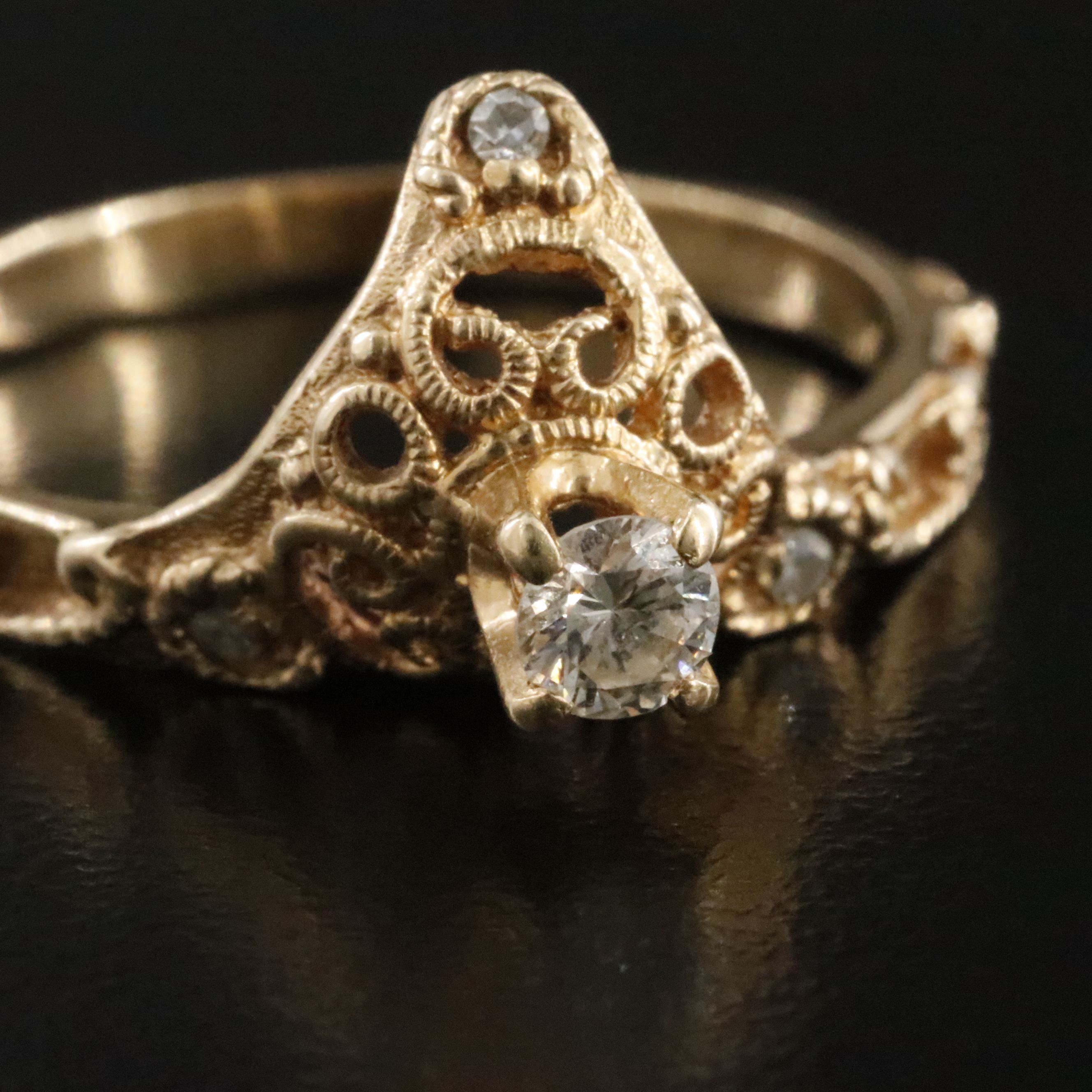 14K 0.21 CTW Diamond Filigree Ring