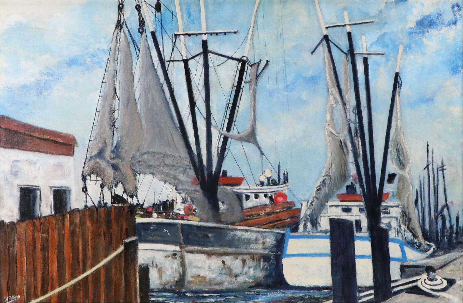 Walter Pettipas Oil Painting of Marina on Canvas, Late 20th to Early 21st C.