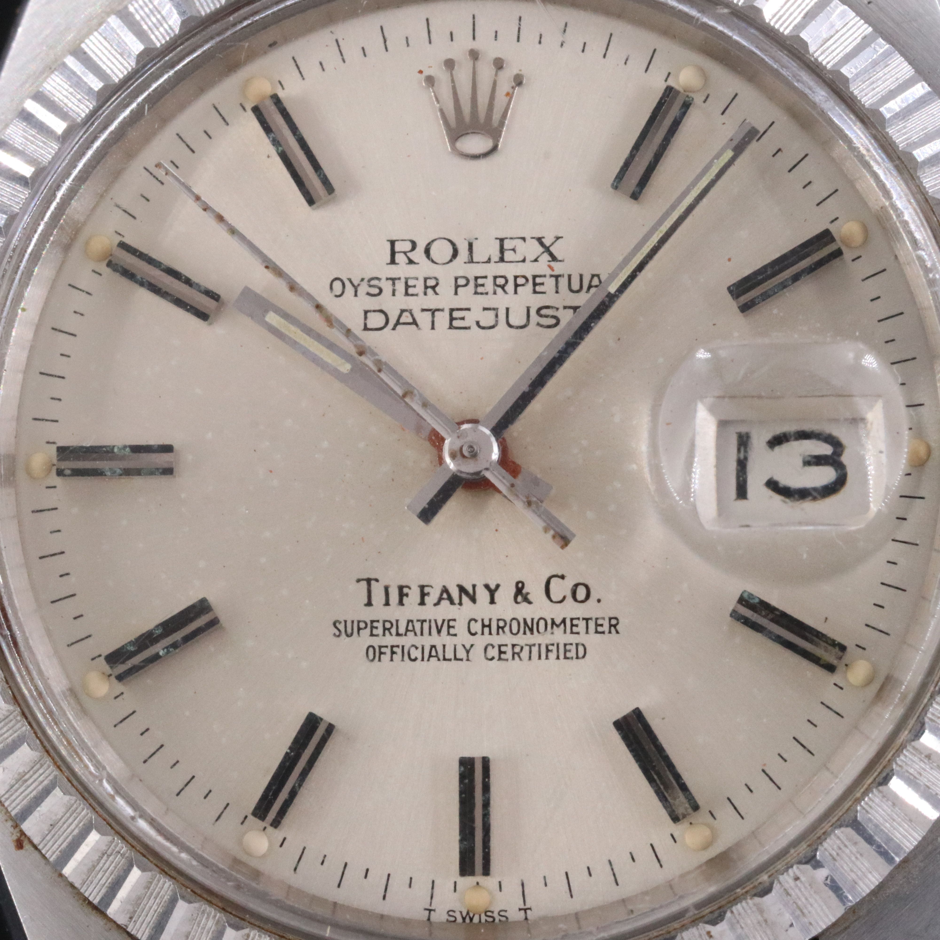 1978 Rolex Engine Turned Bezel Datejust Tiffany & Co. Dial Watch
