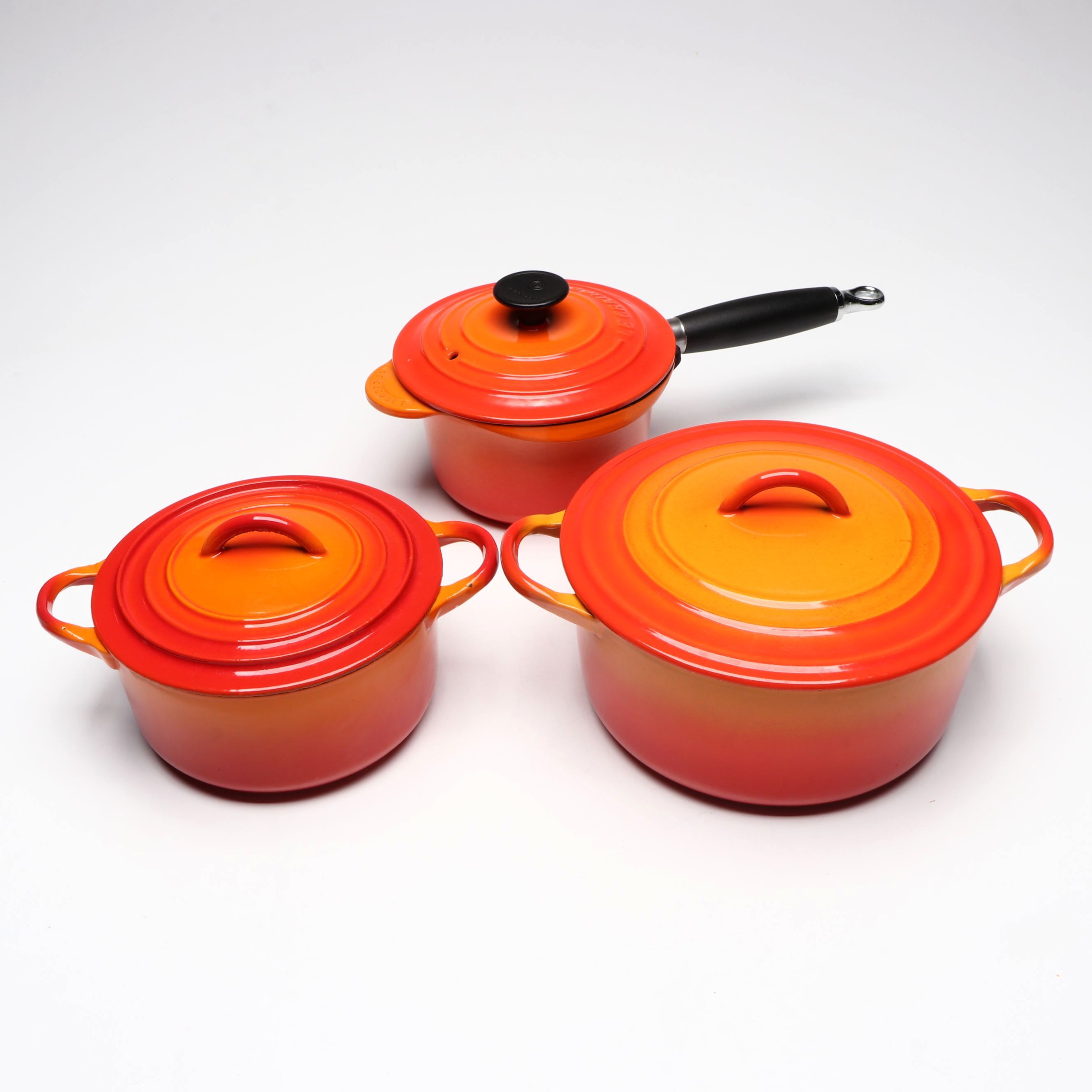 Le Creuset "Flame" Round Oven and Saucepan and Similar Dutch Oven