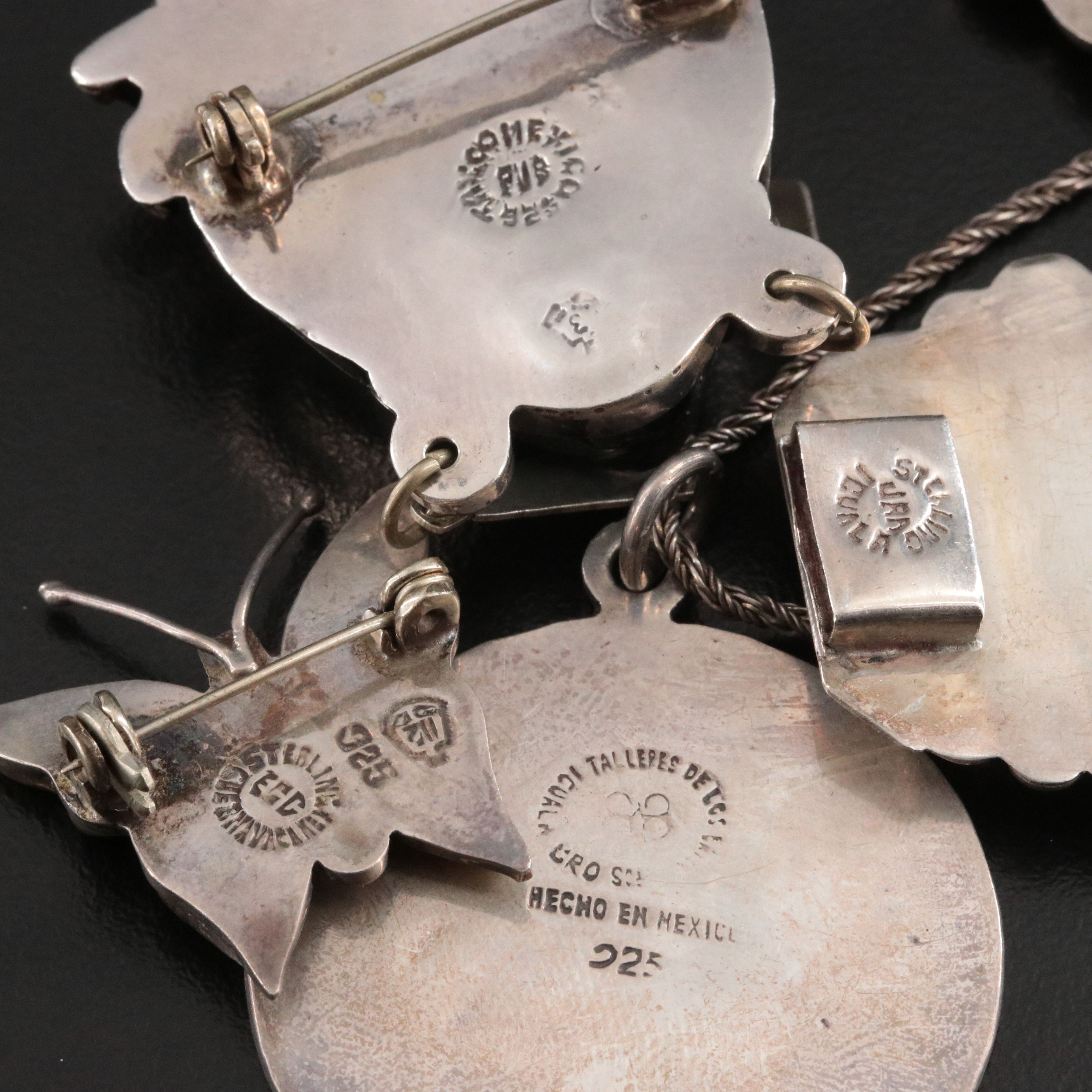 Mexican Sterling Jewelry Including Abalone, Enamel and Obsidian