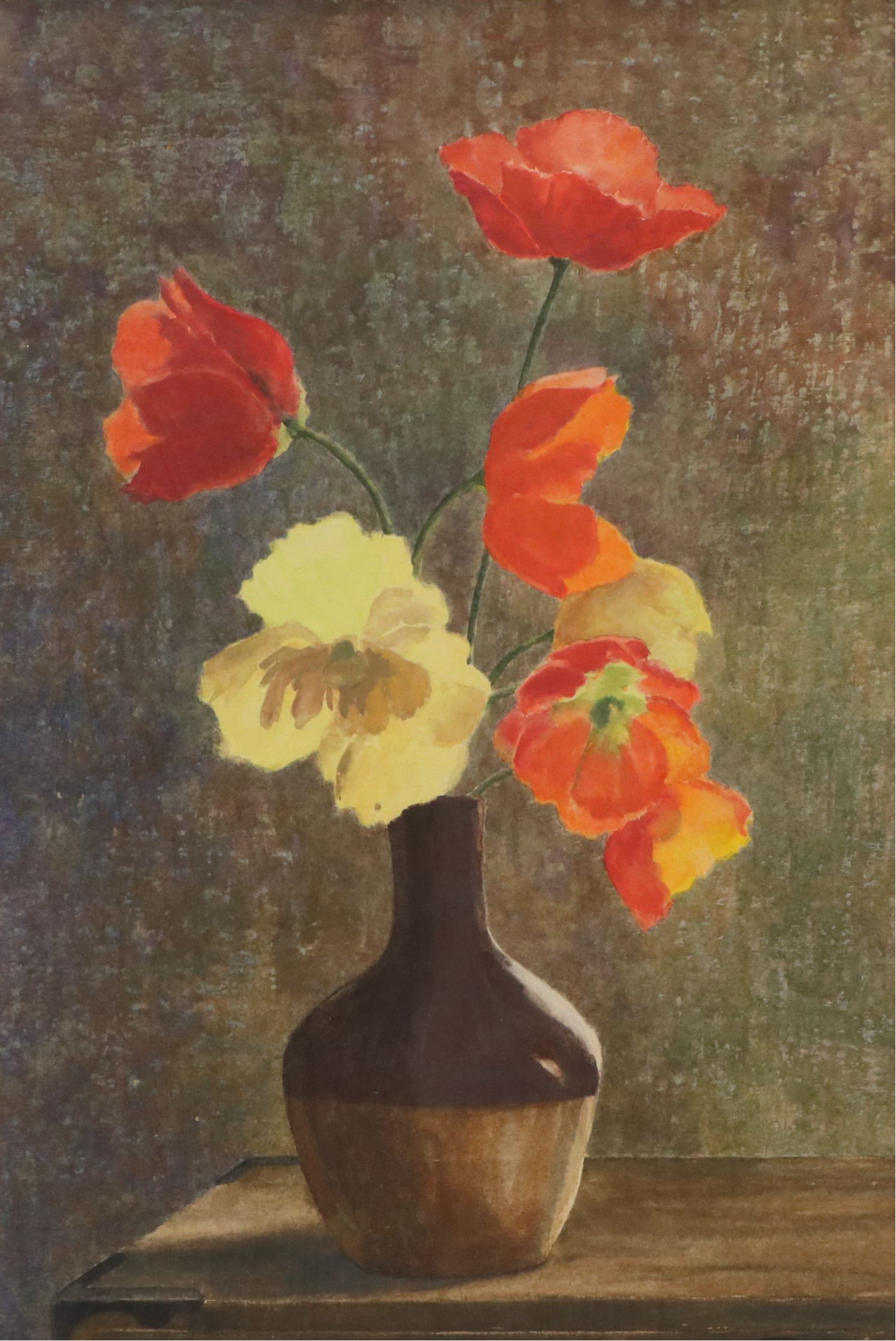 Still Life Watercolor Painting of Vase of Flowers, 20th Century