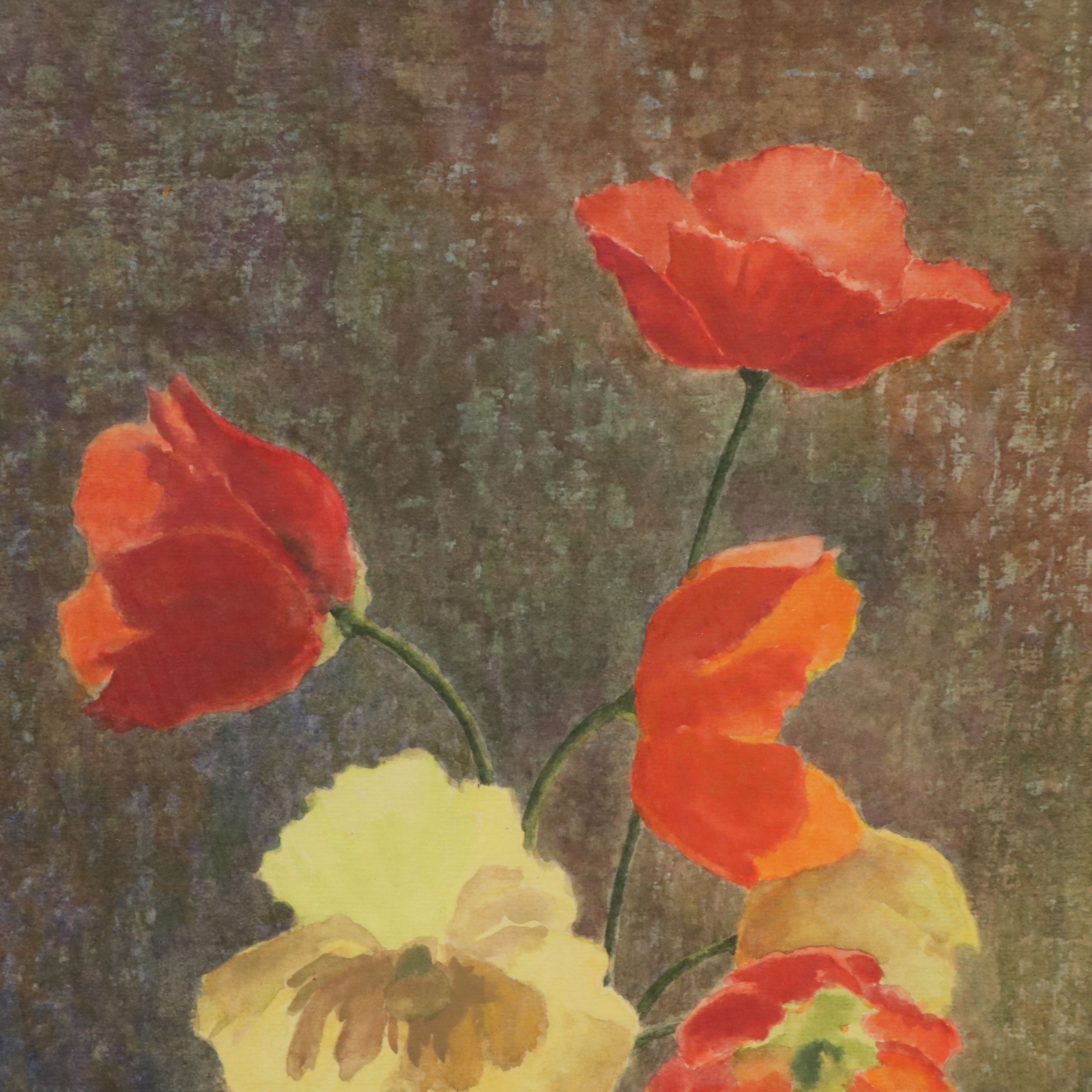 Still Life Watercolor Painting of Vase of Flowers, 20th Century