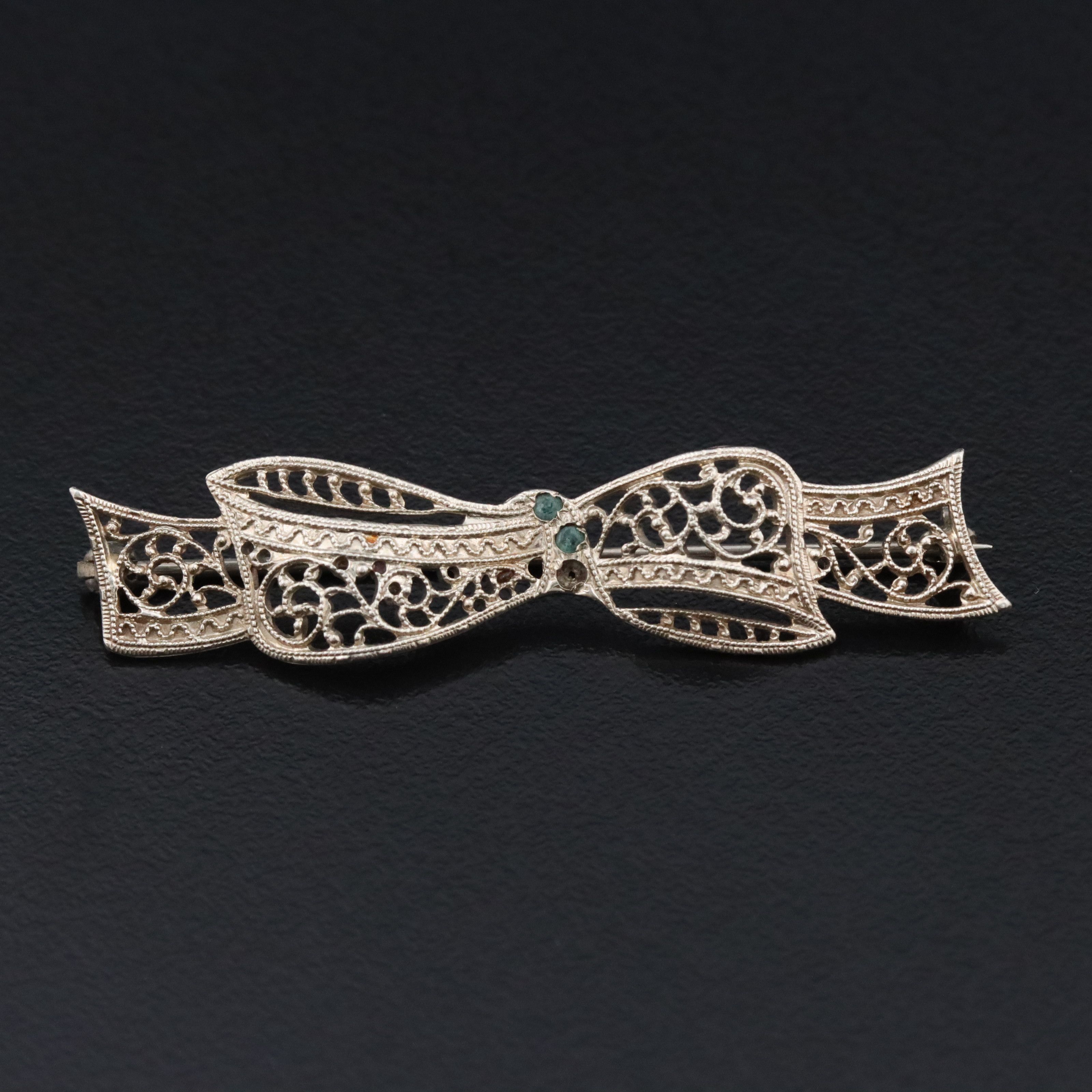 Belais 10K Glass Filigree Bow Brooch