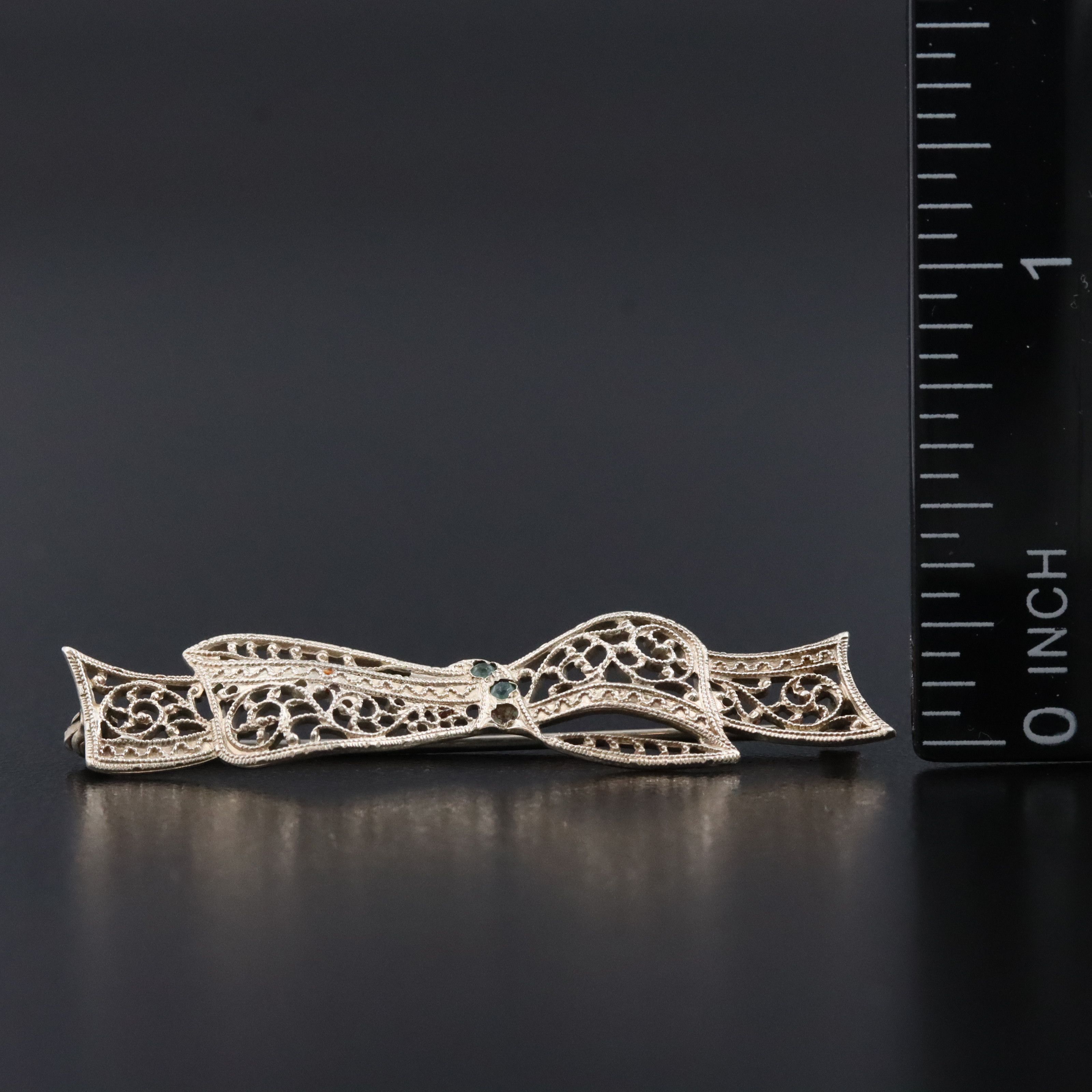Belais 10K Glass Filigree Bow Brooch