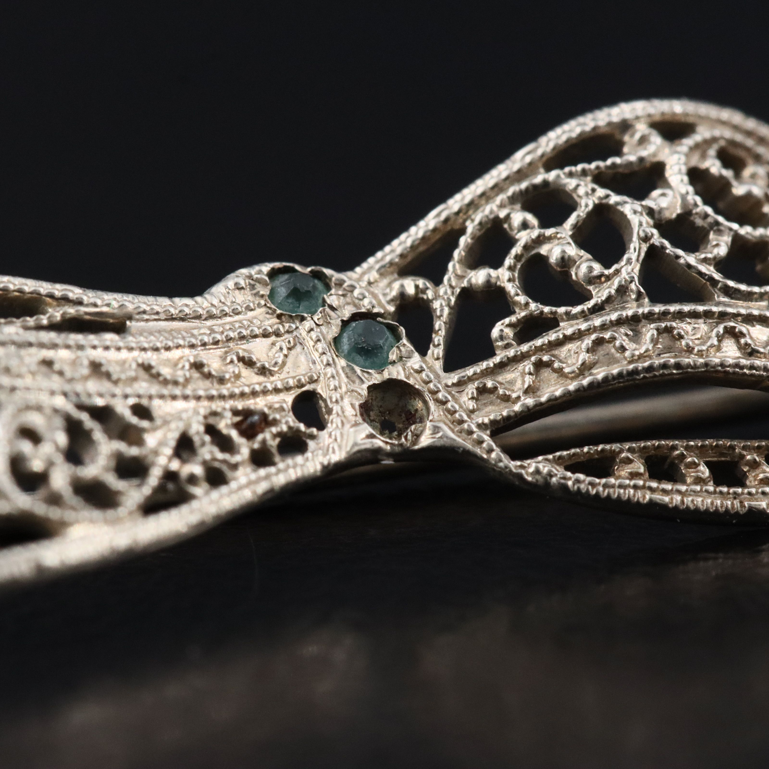 Belais 10K Glass Filigree Bow Brooch