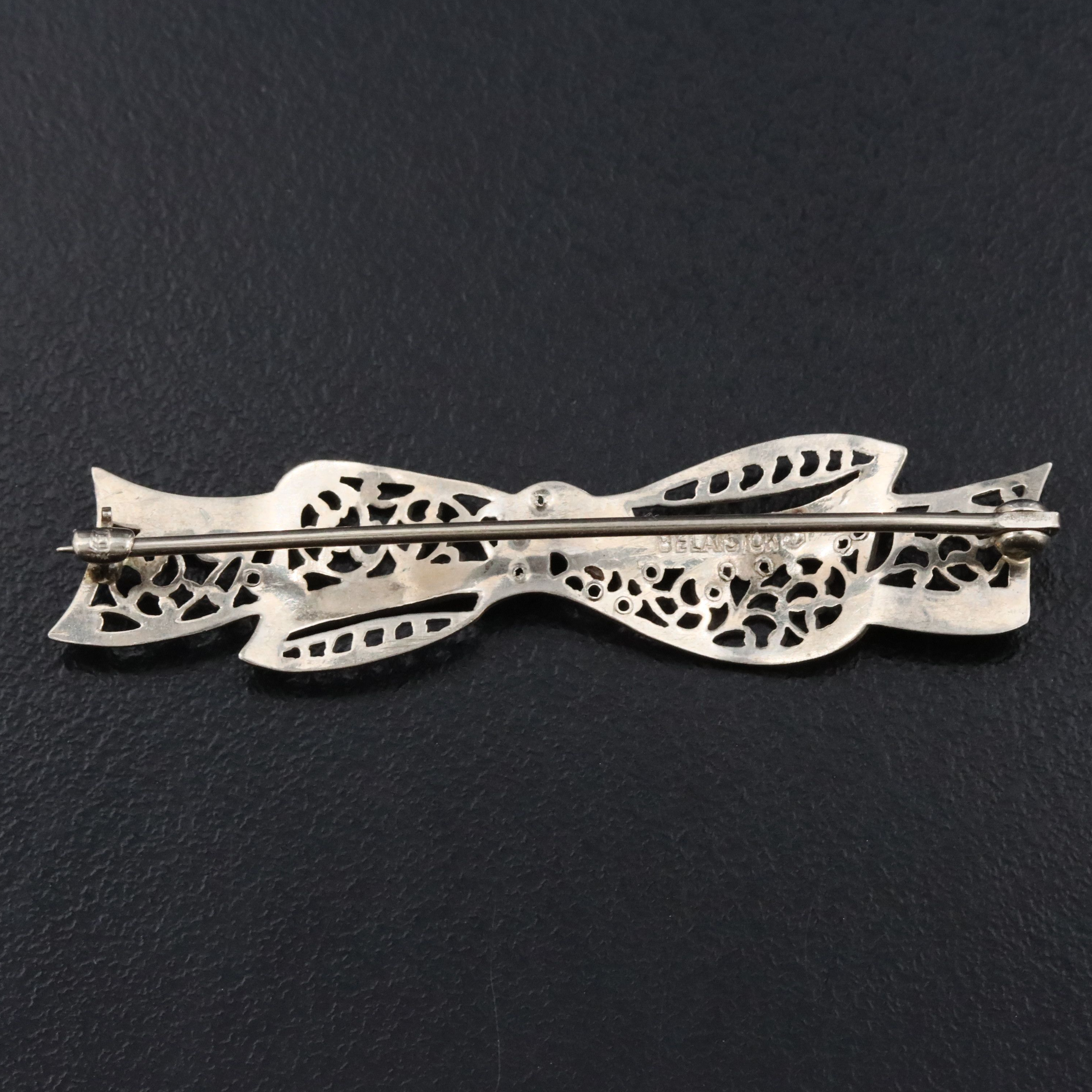 Belais 10K Glass Filigree Bow Brooch