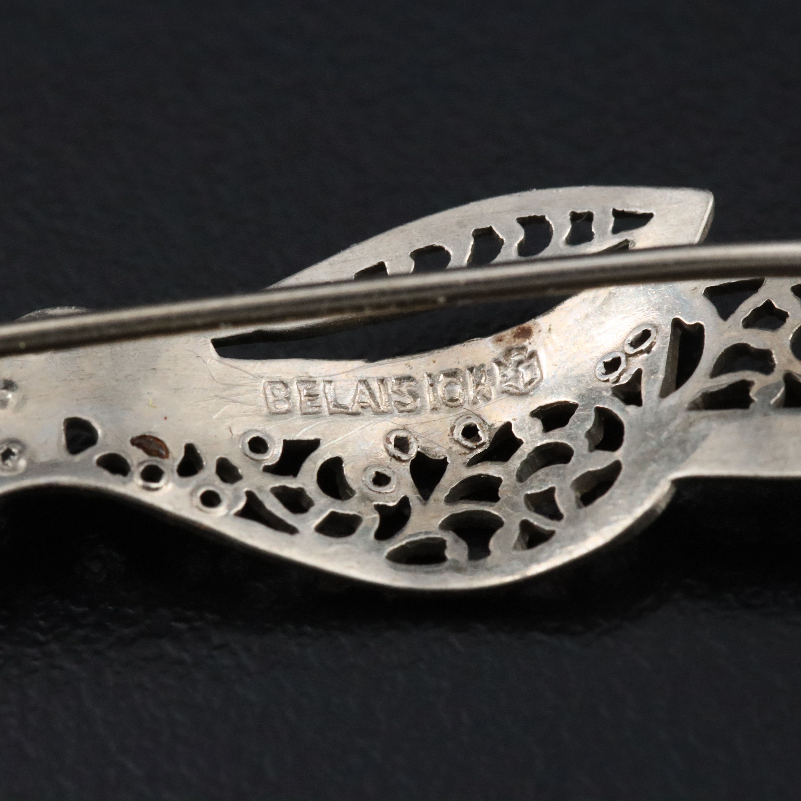 Belais 10K Glass Filigree Bow Brooch