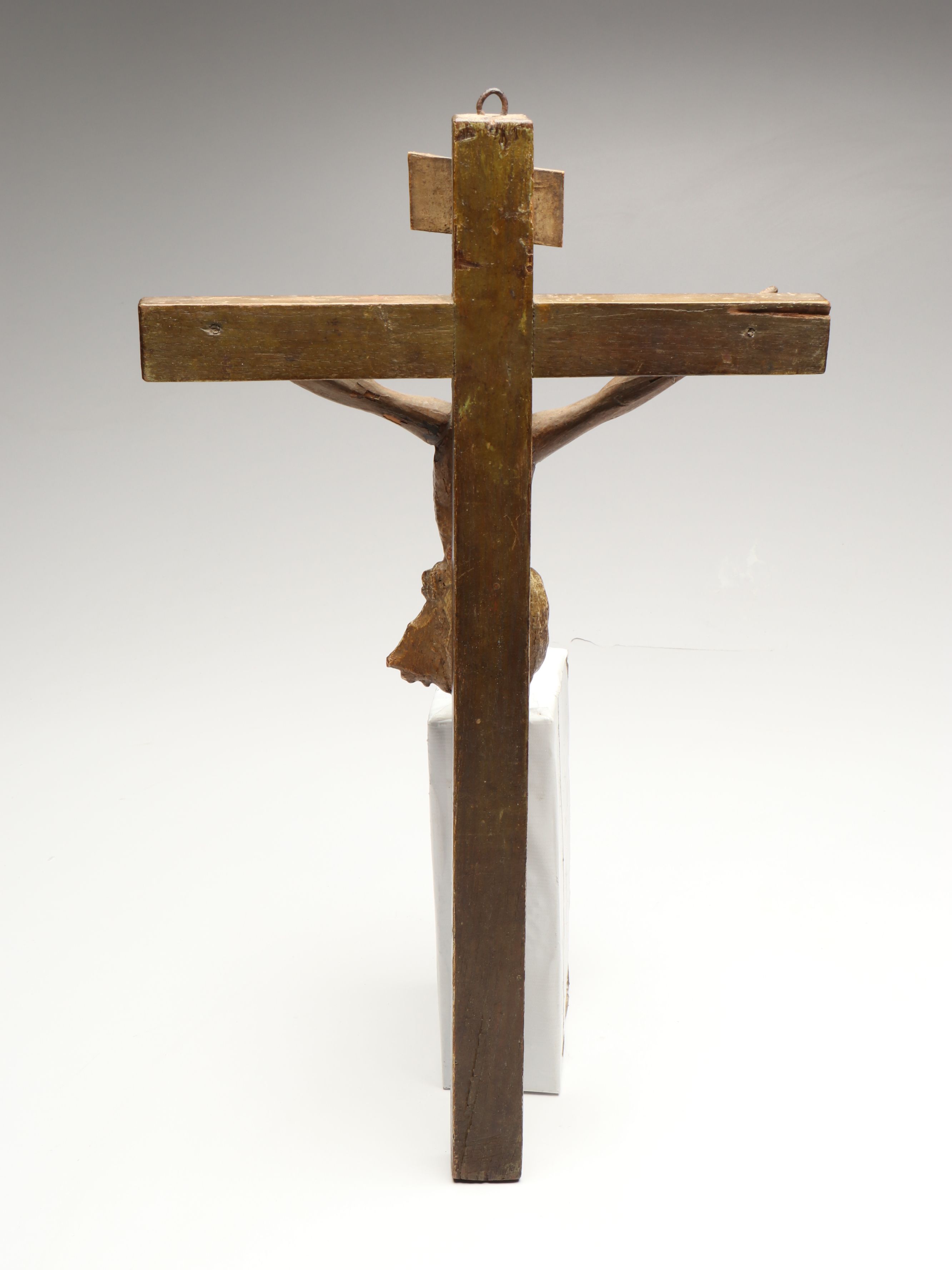 Antique Spanish Colonial Style Polychrome Wood Corpus Christi Crucifix