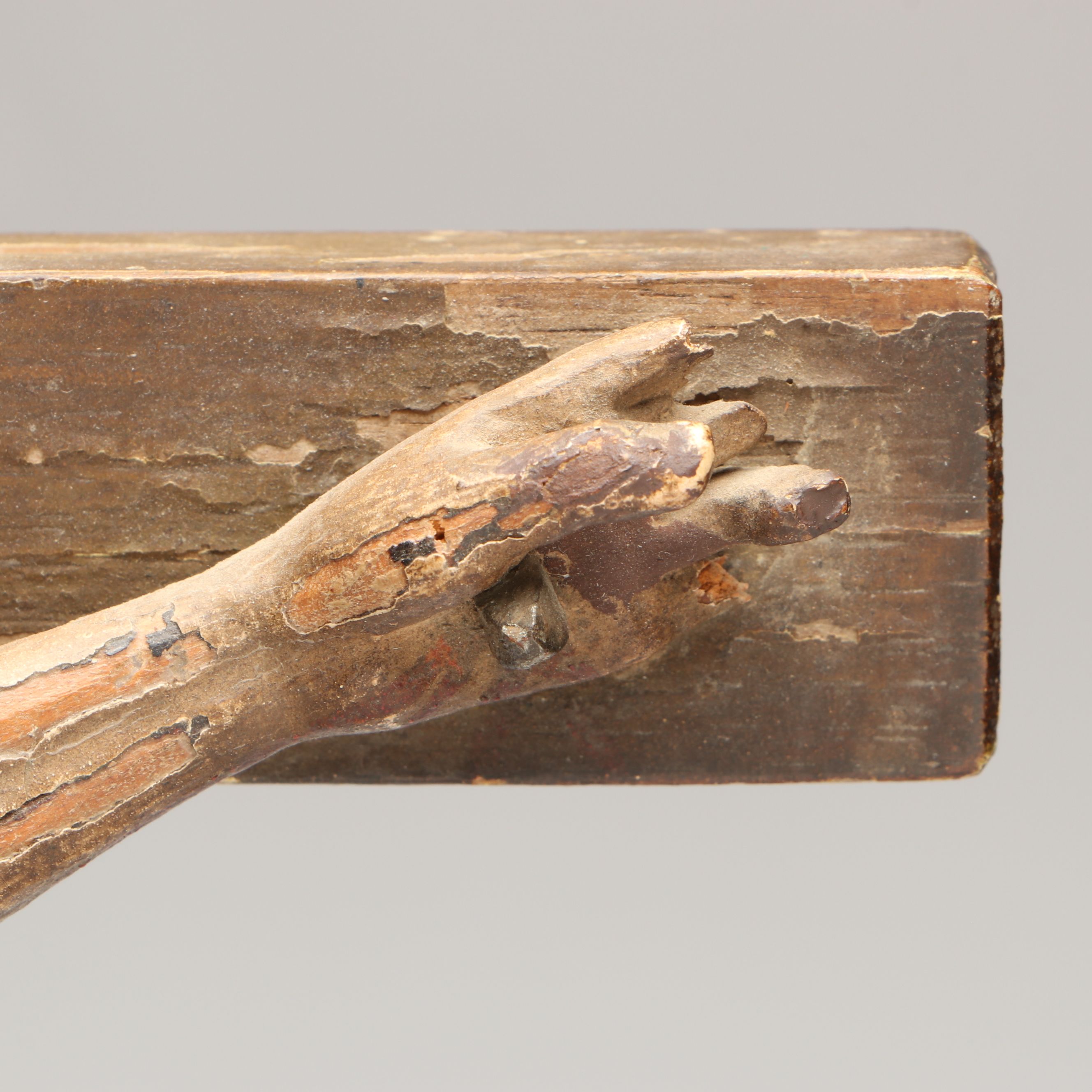 Antique Spanish Colonial Style Polychrome Wood Corpus Christi Crucifix