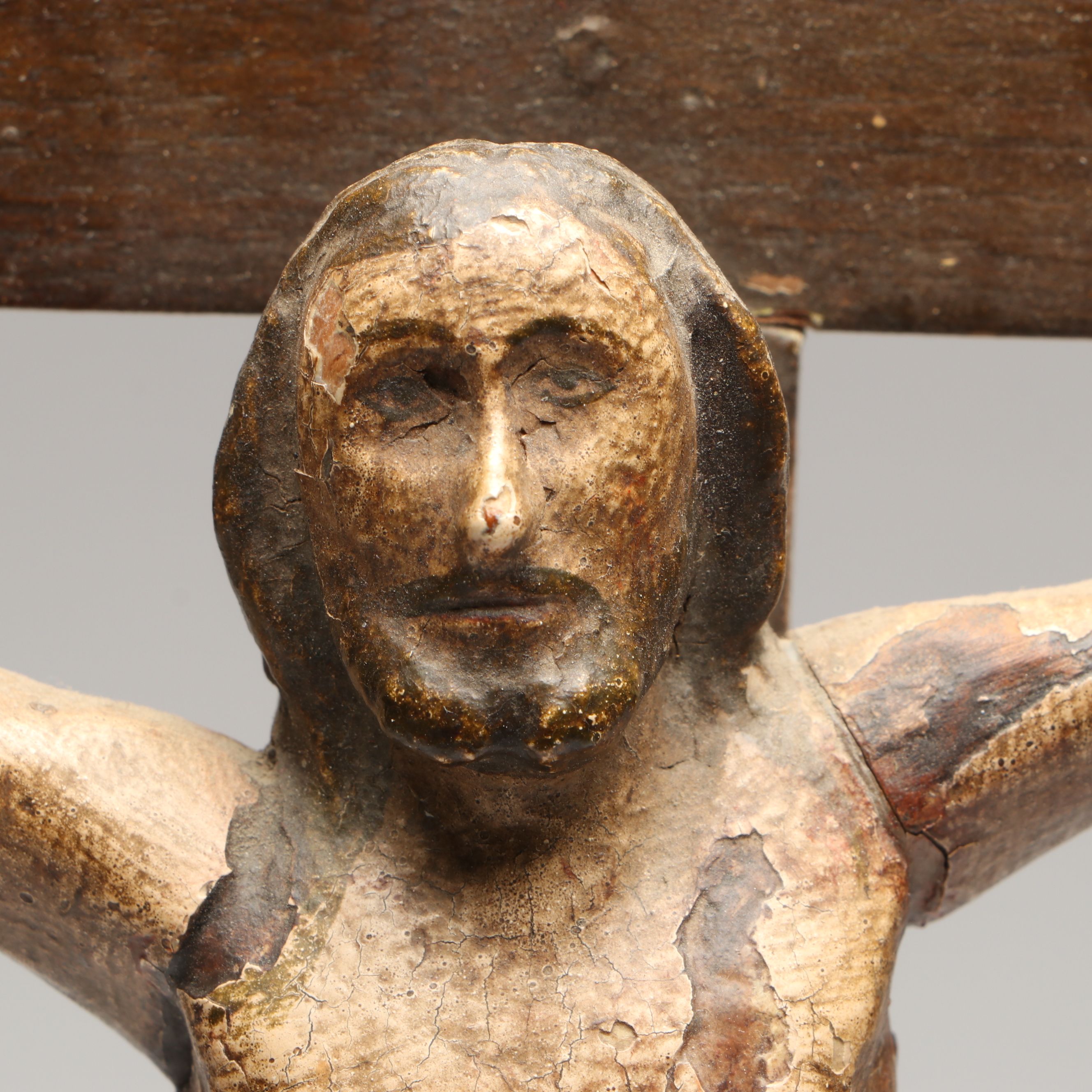 Antique Spanish Colonial Style Polychrome Wood Corpus Christi Crucifix