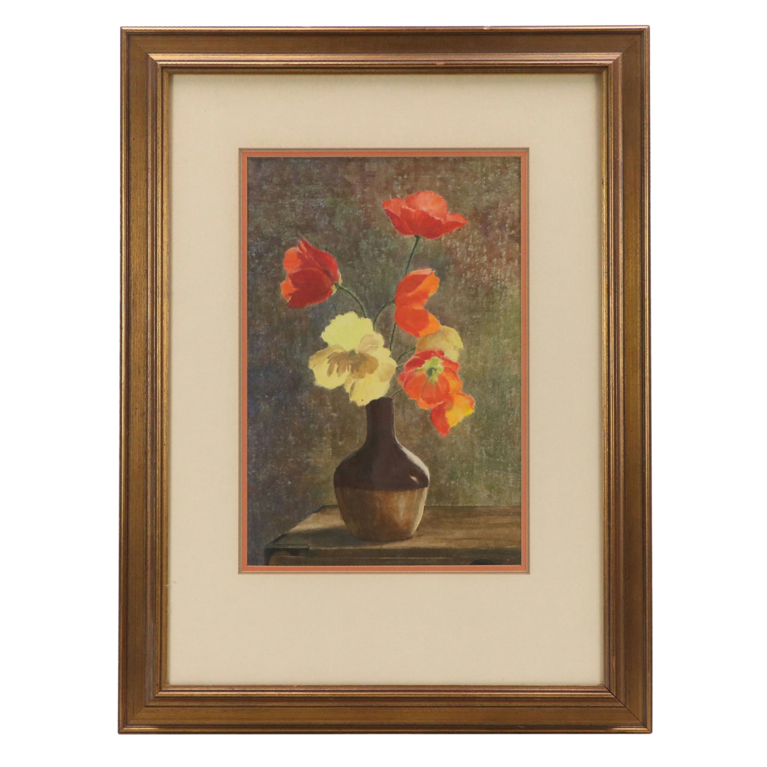 Still Life Watercolor Painting of Vase of Flowers, 20th Century