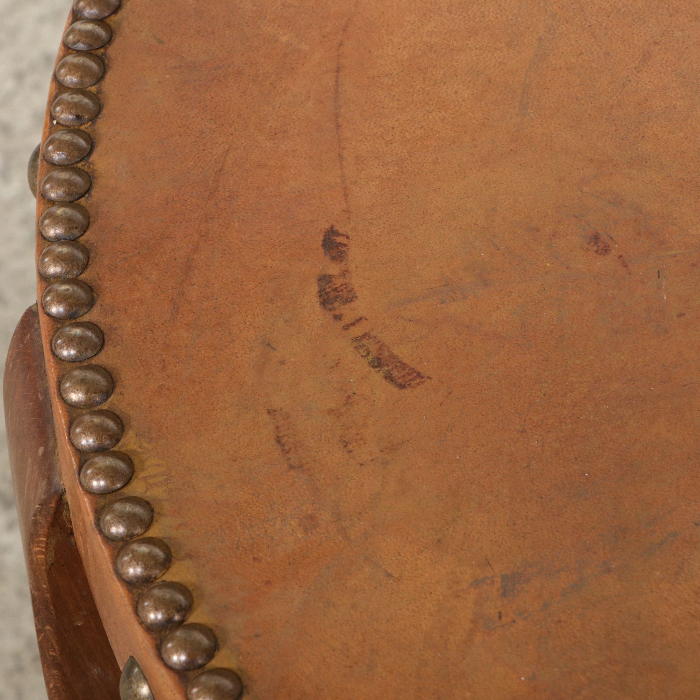 Leather-Wrapped Oak Side Table, Late 20th Century