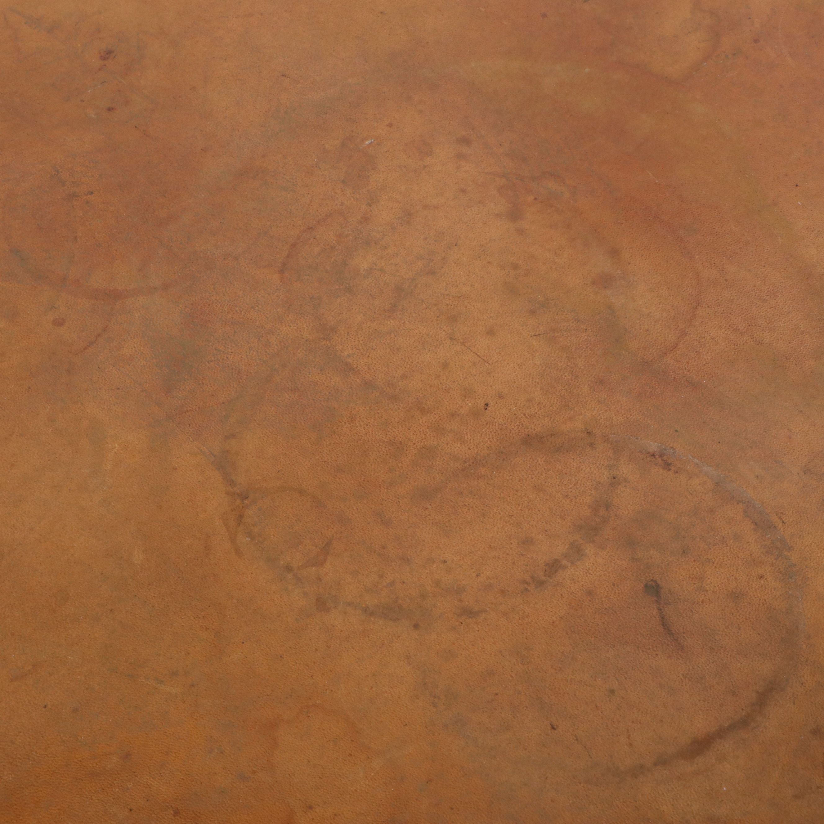 Leather-Wrapped Oak Side Table, Late 20th Century
