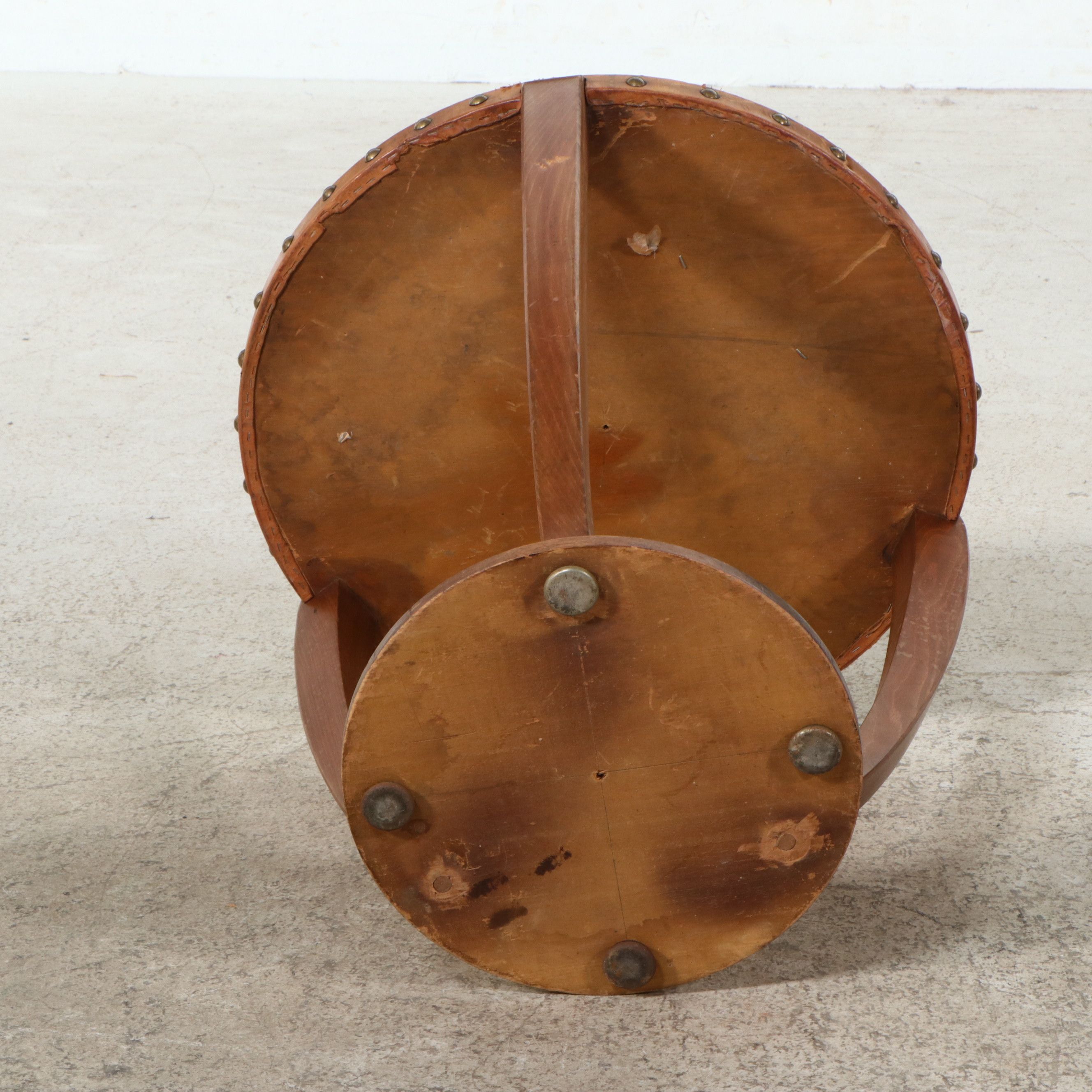 Leather-Wrapped Oak Side Table, Late 20th Century