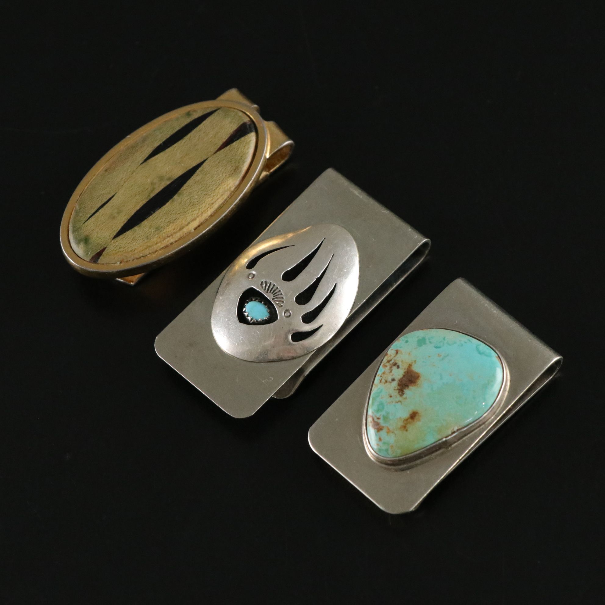 Southwestern Style Inlaid Turquoise and Wood Money Clips