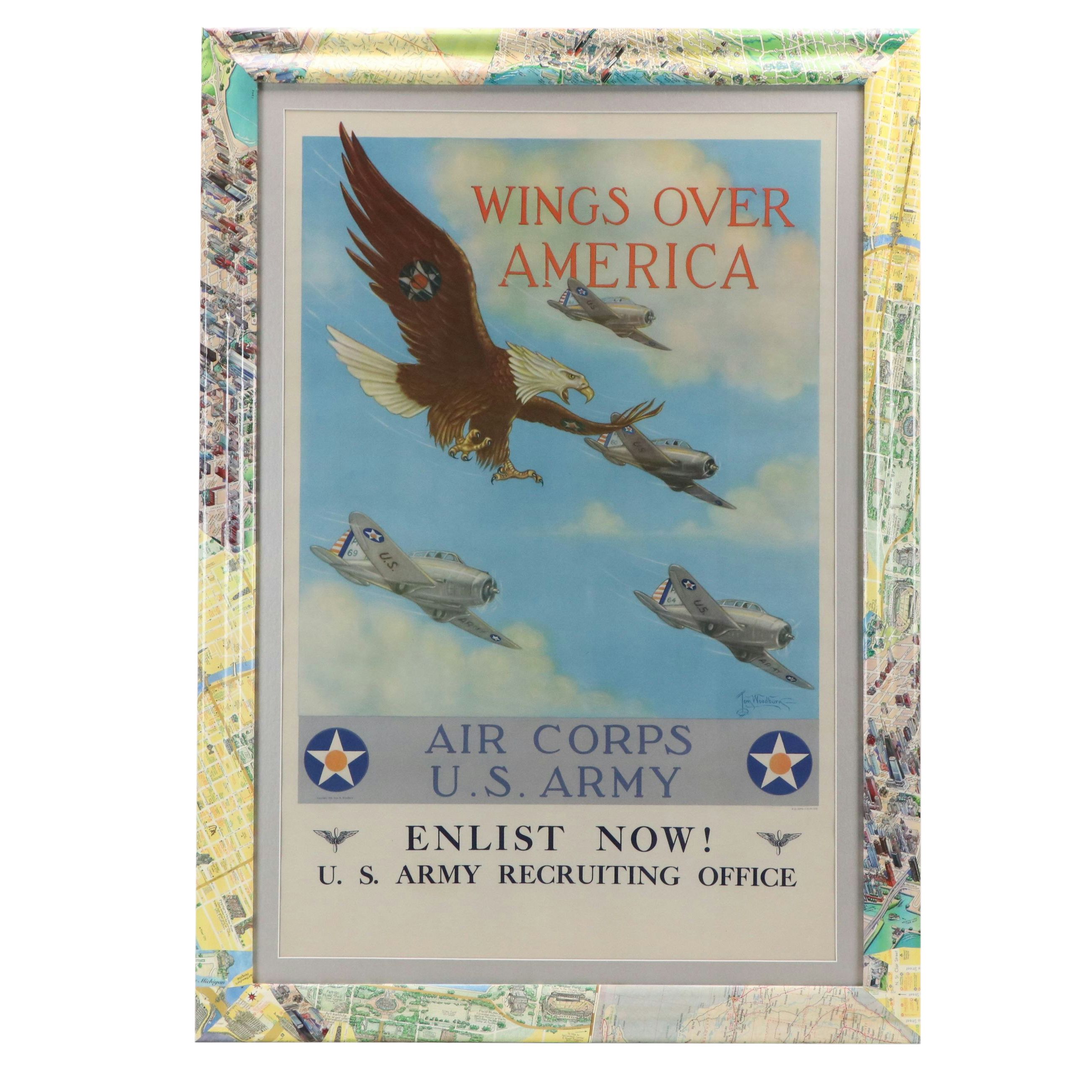 Tom Woodburn Offset Lithograph "Wings Over America," Circa 1939