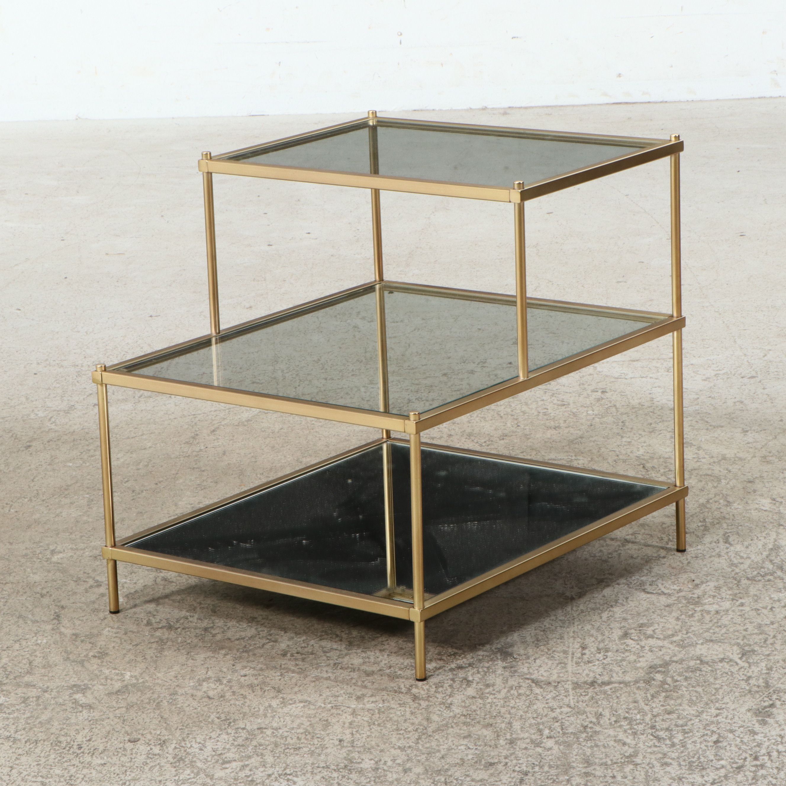 Mid Century Modern Style Three-Tiered Brass End Table