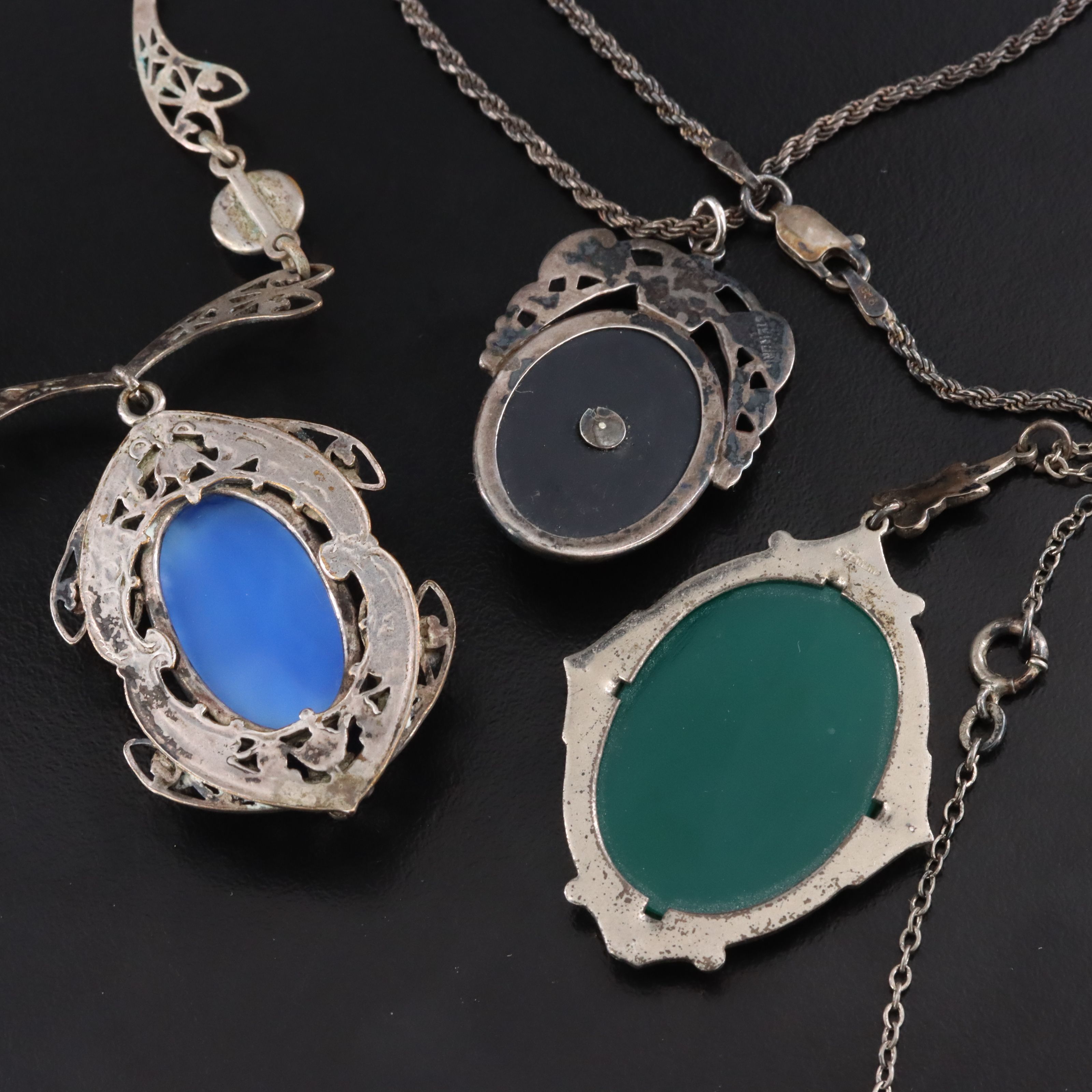 Art Deco Necklaces Including Sterling, Chalcedony and French Jet