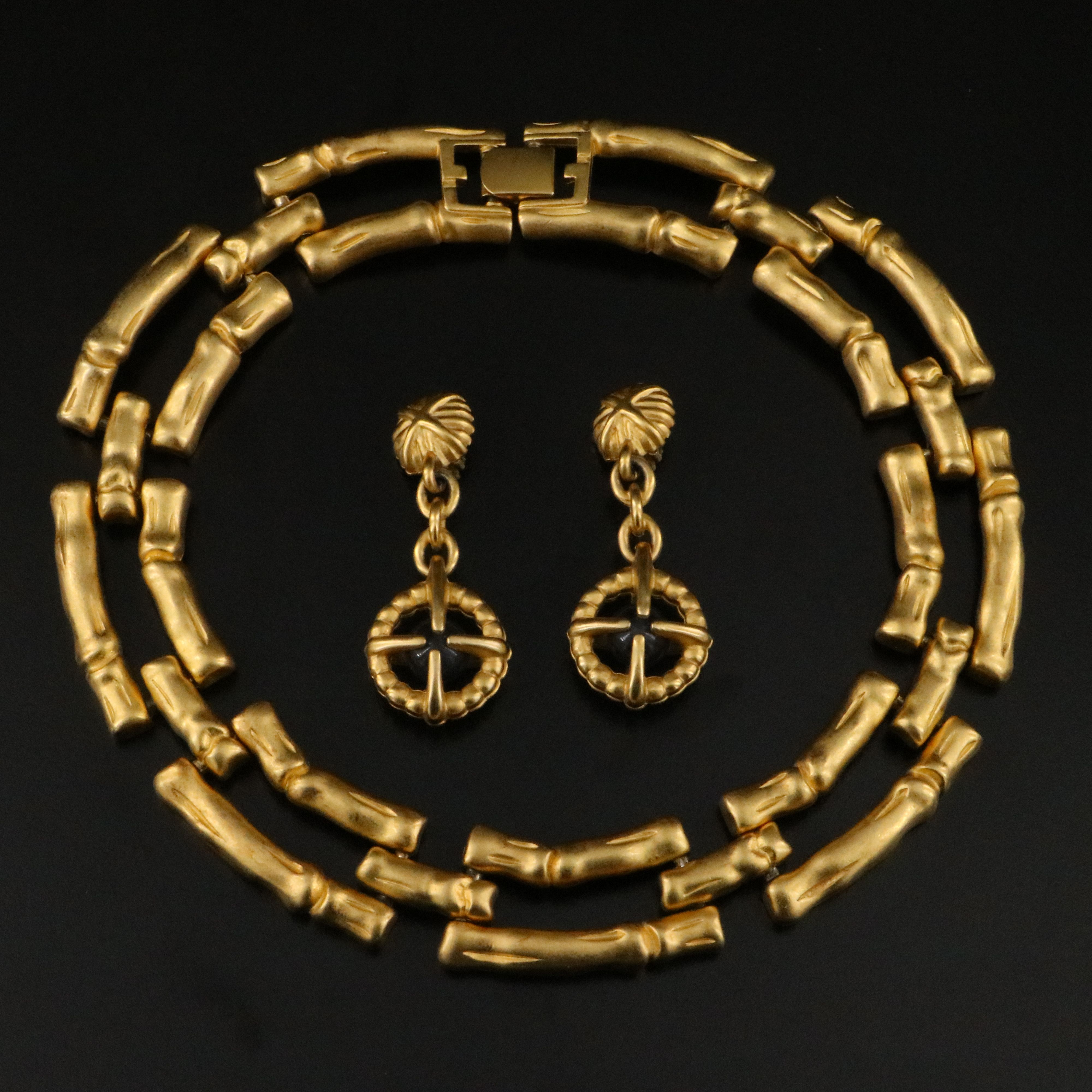 Givenchy Bamboo Style Link Necklace and Clip Drop Earrings