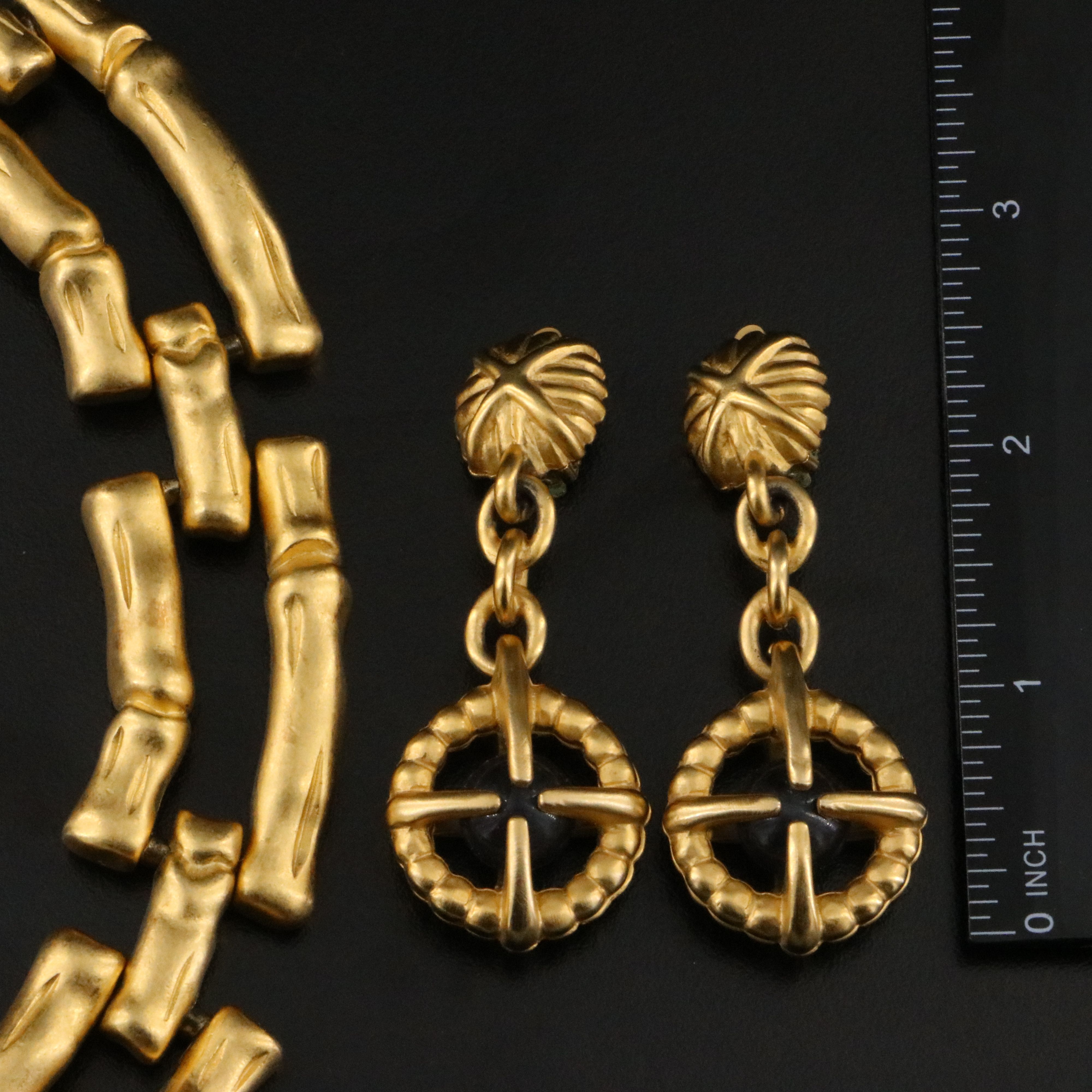 Givenchy Bamboo Style Link Necklace and Clip Drop Earrings