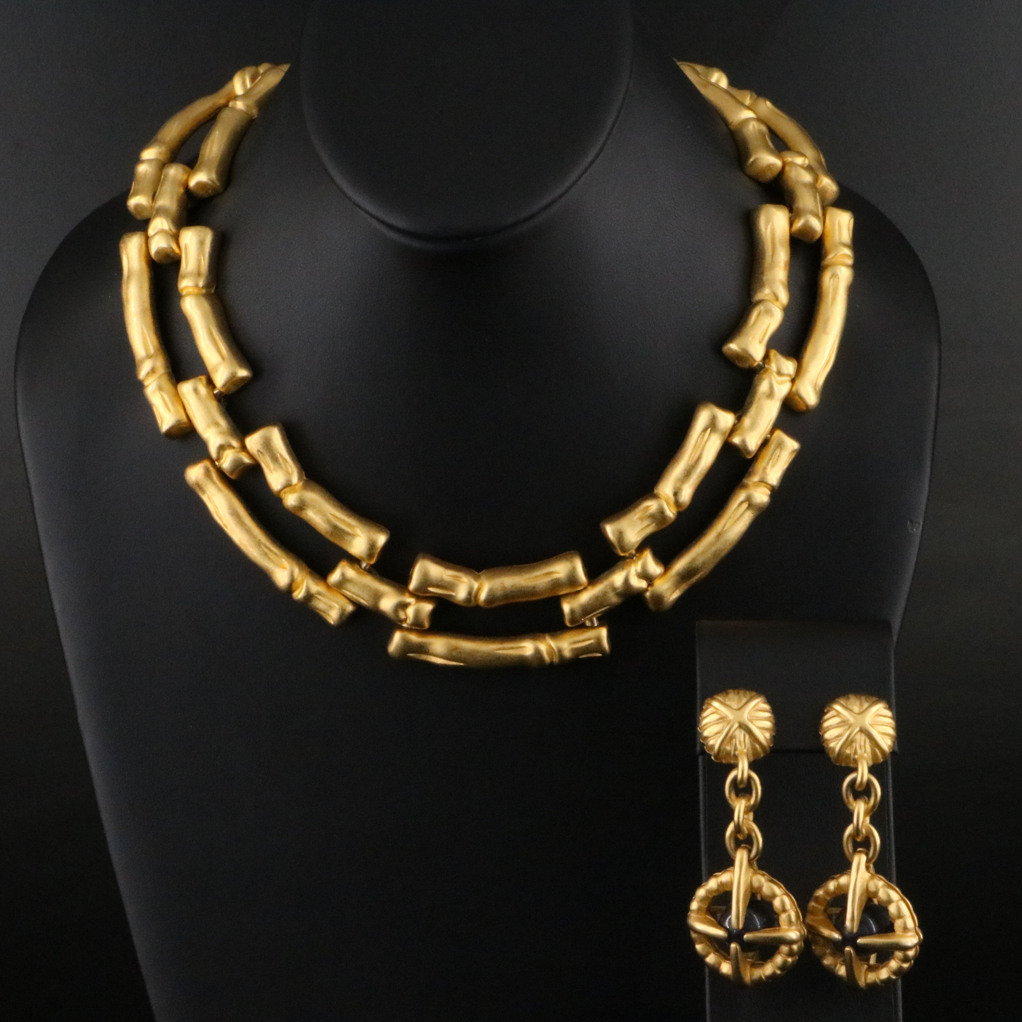 Givenchy Bamboo Style Link Necklace and Clip Drop Earrings