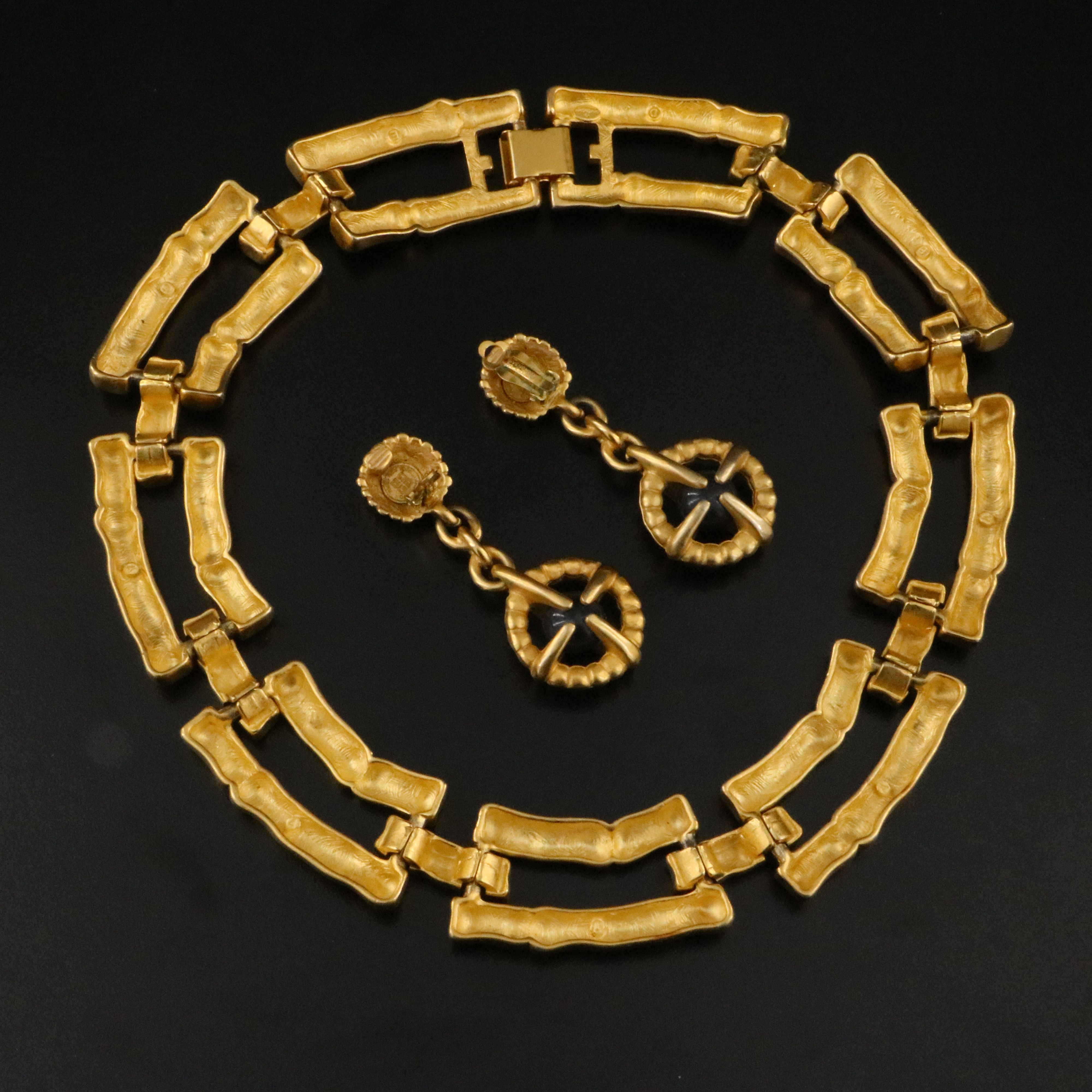 Givenchy Bamboo Style Link Necklace and Clip Drop Earrings